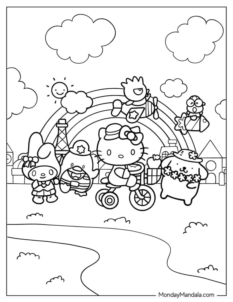 Kawaii Coloring Sheet Of Hello Kitty Sanrio coloring page — printable line art