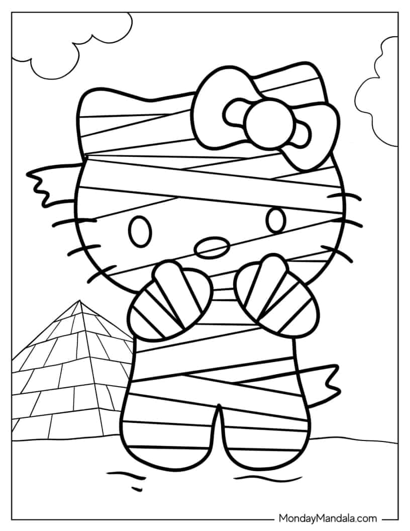Mummy Hello Kitty Coloring In For Kids coloring page