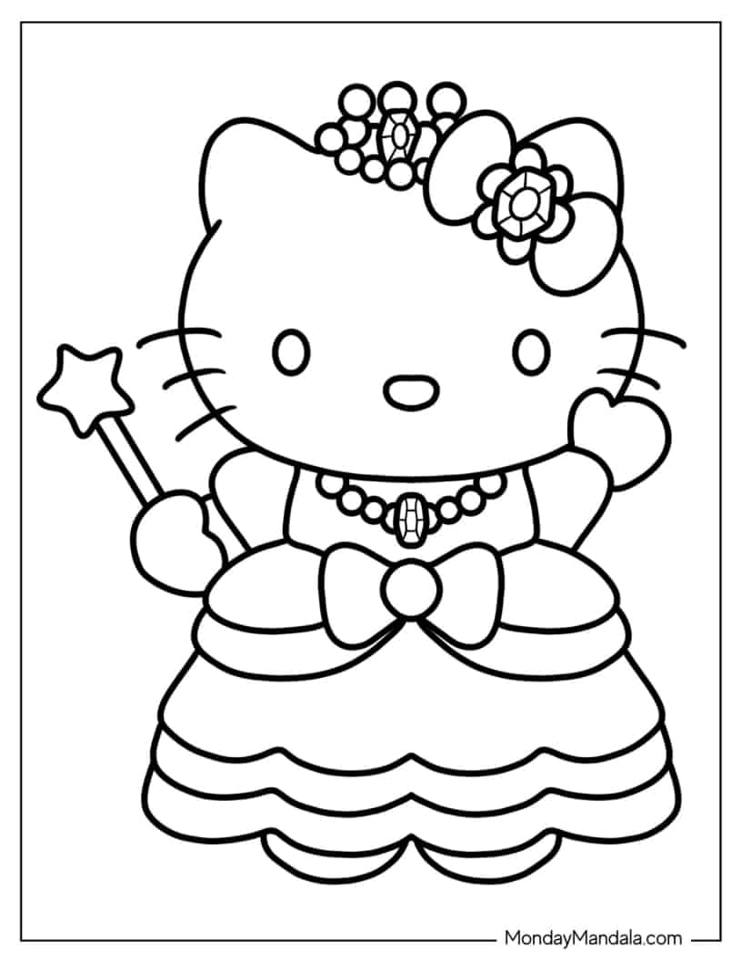 Princess Hello Kitty Coloring In For Kids coloring page