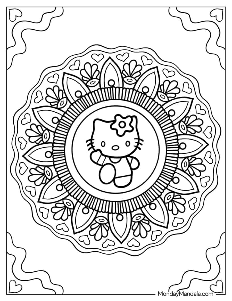 Simple Hello Kitty Mandala Coloring Page coloring page