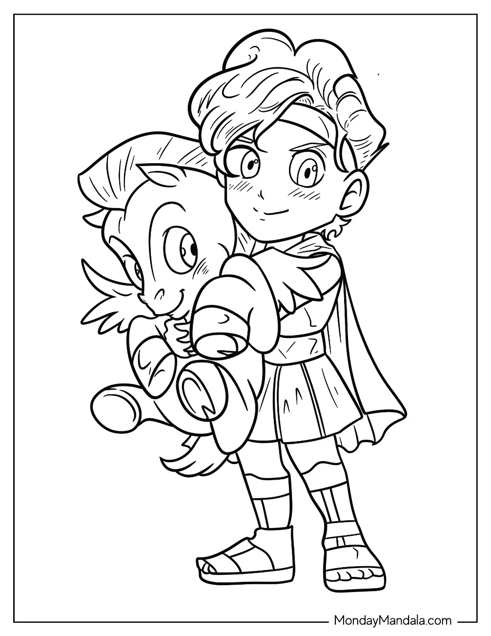Kid Hercules Coloring Page Carrying Baby Pegasus For Kids coloring page