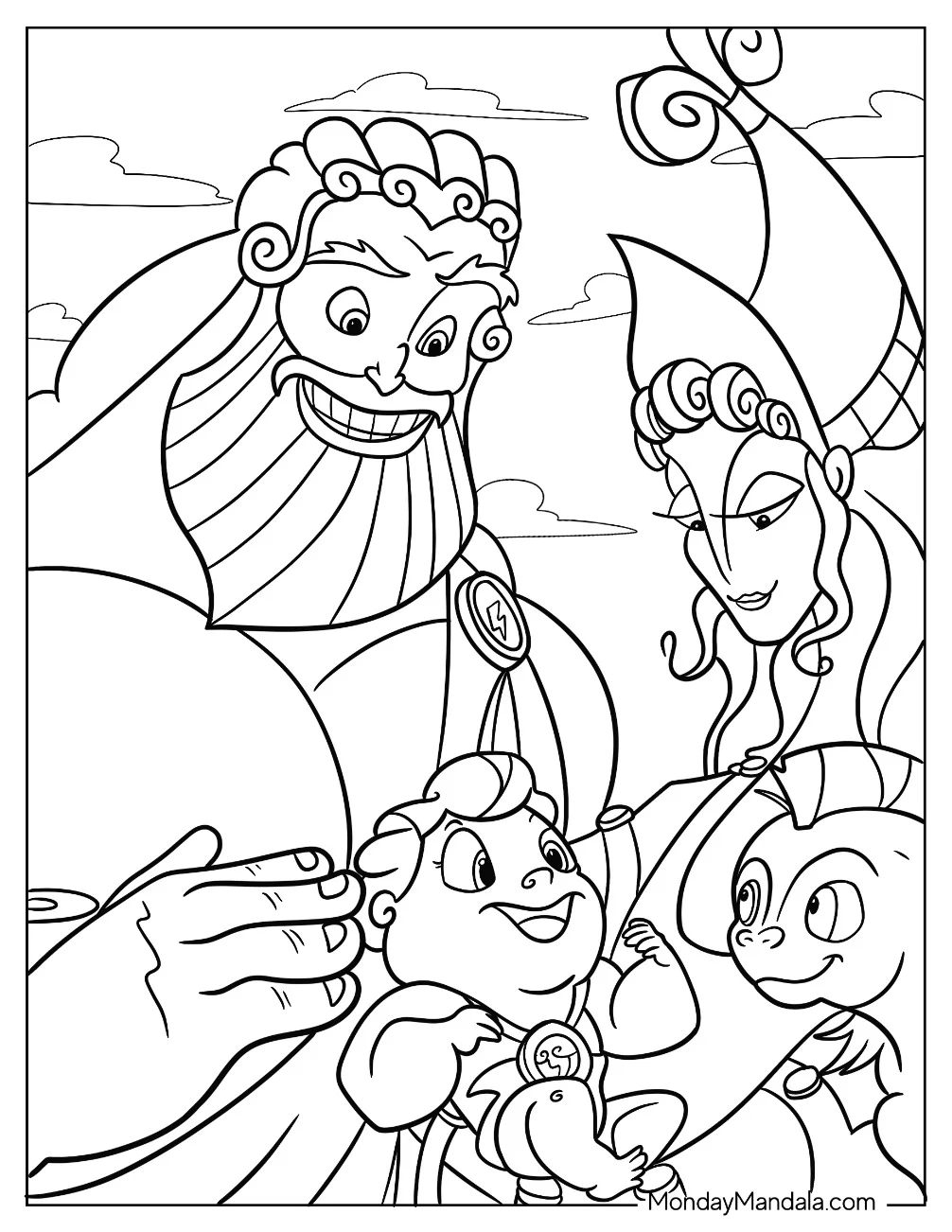 Zeus And Alcmene Doting On Hercules Coloring Page And Pegasus coloring page