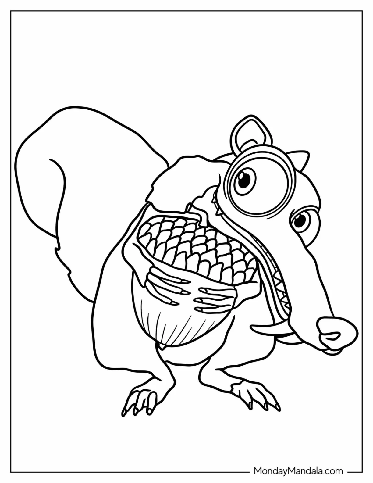 Ice Age Coloring Page Of Cute Scrat Hugging Acorn coloring page