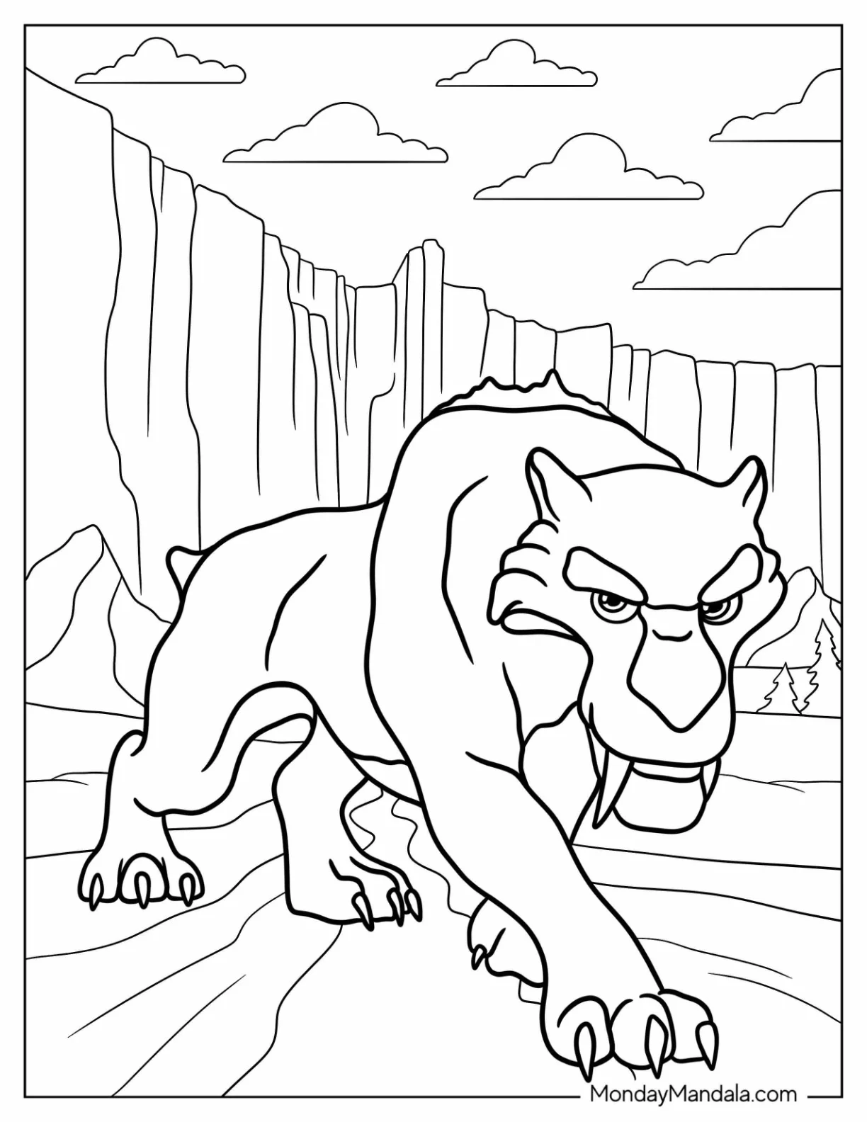 Ice Age Coloring Page Of Diego Approaching Prey coloring page