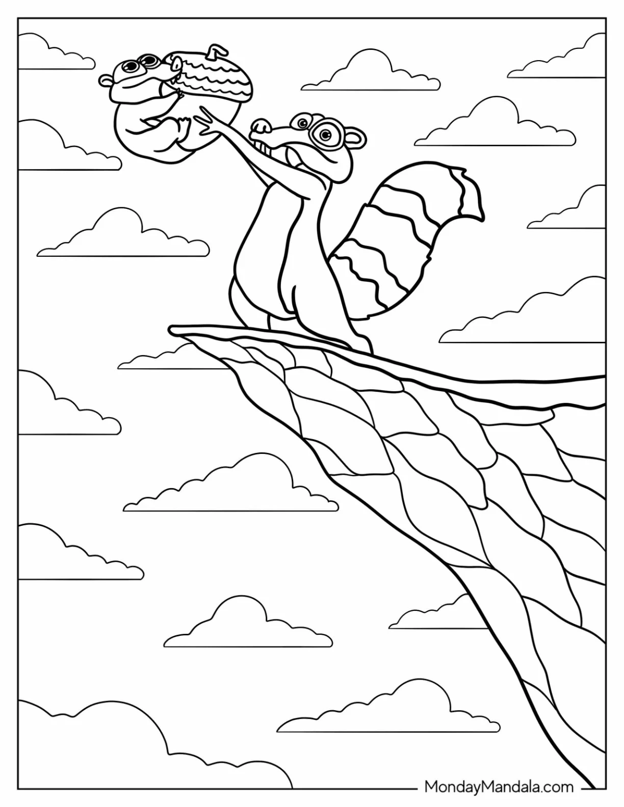 Ice Age Coloring Page Of Scrat Holding Out Acorn With Baby Scrat Ice Age coloring page