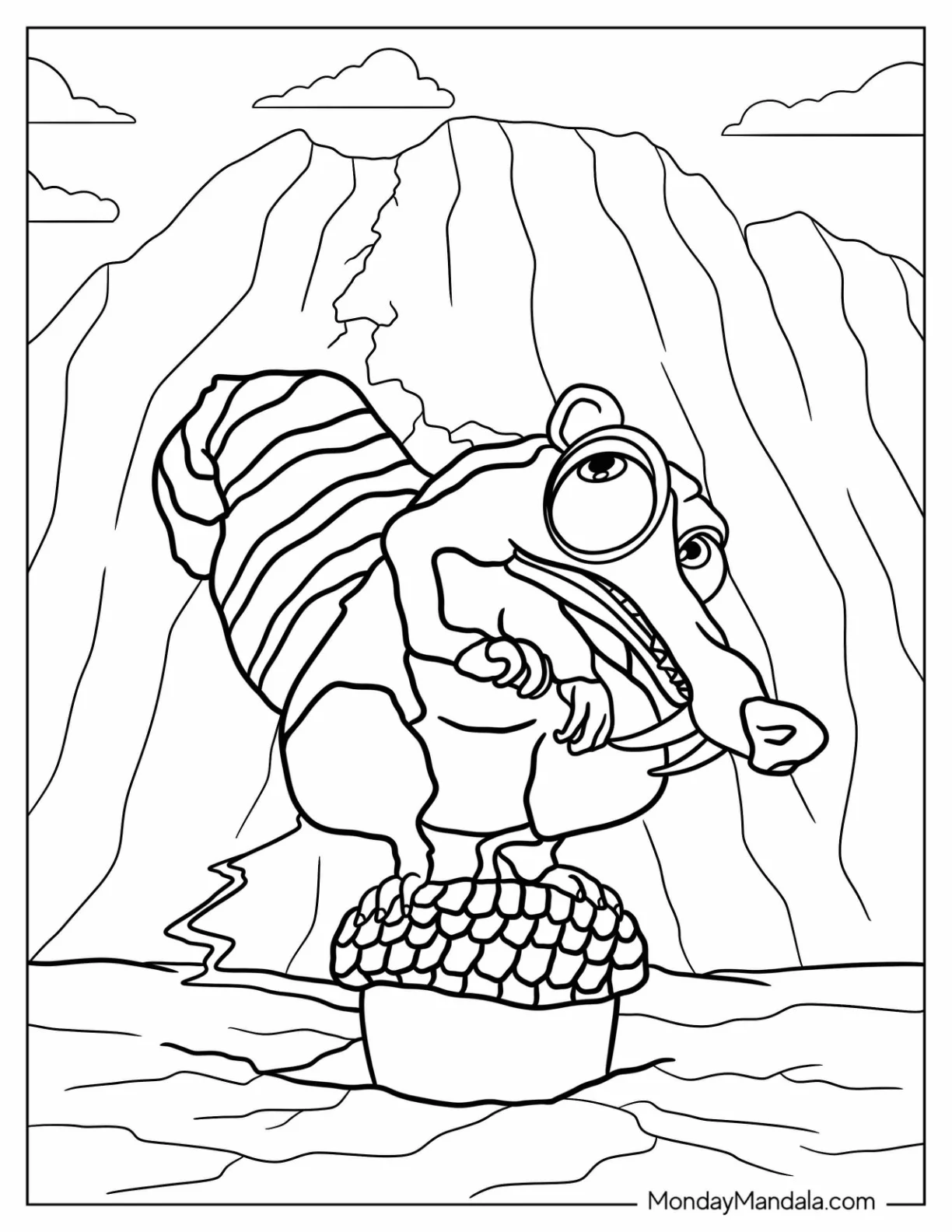 Ice Age Coloring Page Of Scrat Standing On Top Of Acorn coloring page — printable line art