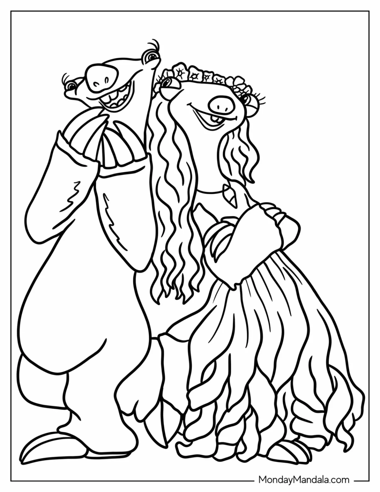 Ice Age Coloring Page Of Sid And Brooke Standing Side By Side coloring page
