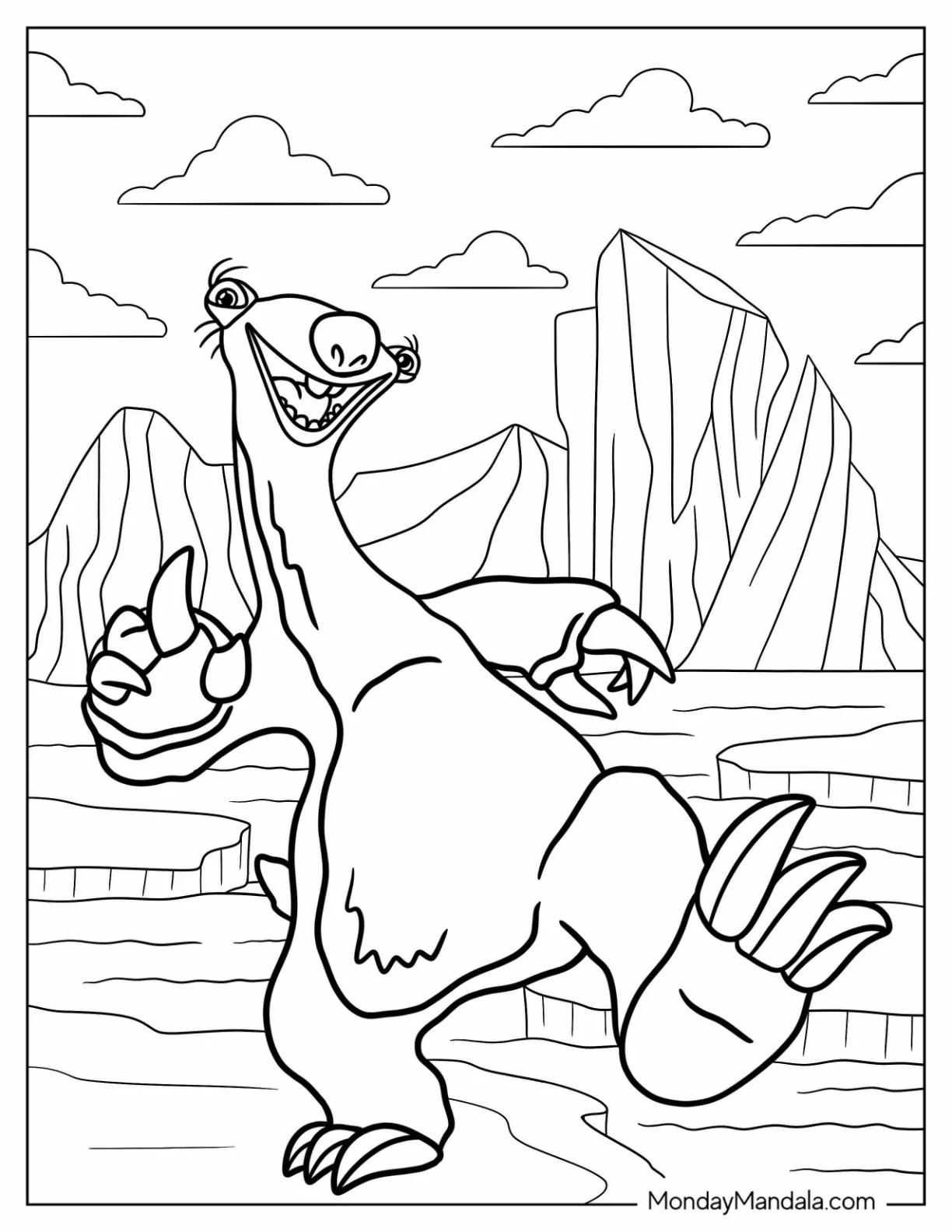 Ice Age Coloring Page Of Sid Walking On Ice coloring page