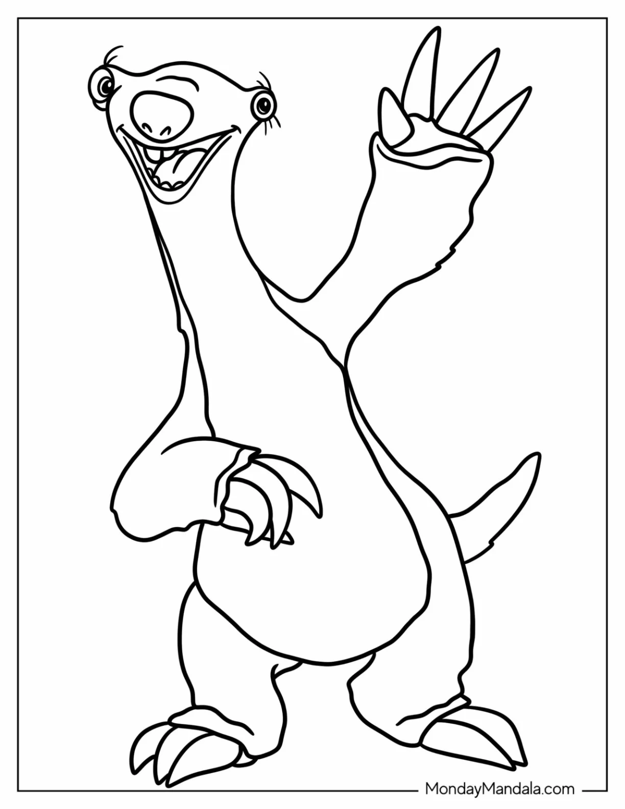 Ice Age Coloring Page Of Simple Outline Of Sid Waving For Kids coloring page
