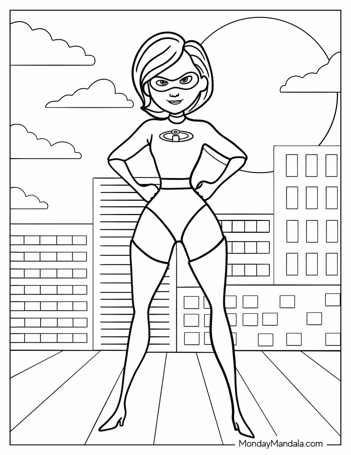 Incredibles Coloring Page Of Elastigirl Standing With Hands On Waist coloring page
