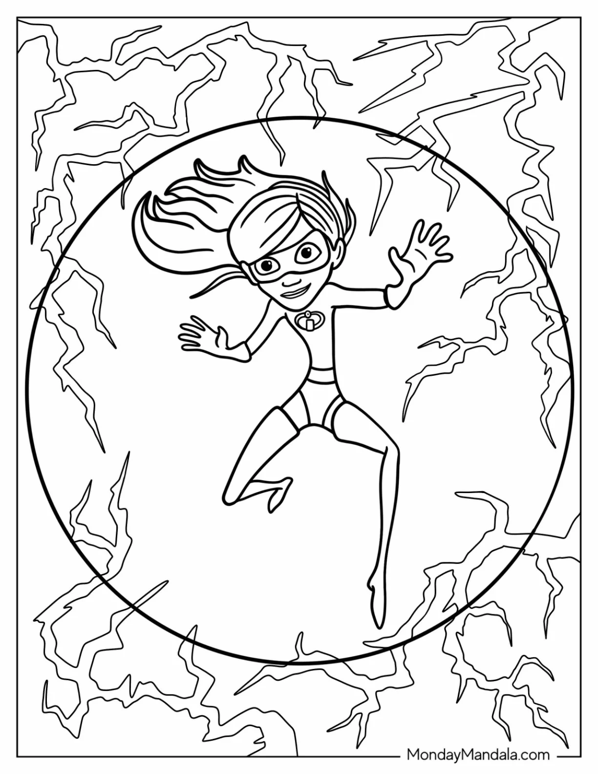 Incredibles Coloring Page Of Violet Inside Force Field coloring page — printable line art