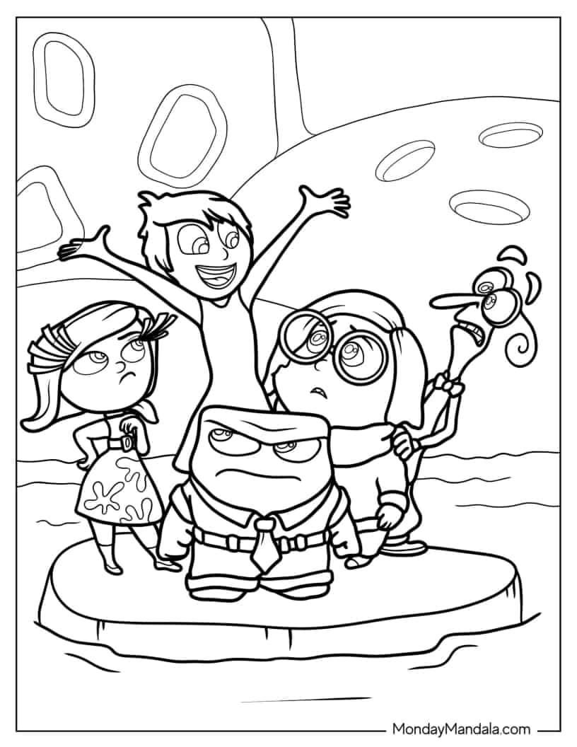 Coloring Page Of Sadness, Joy, Anger, Disgust And Fear coloring page — printable line art