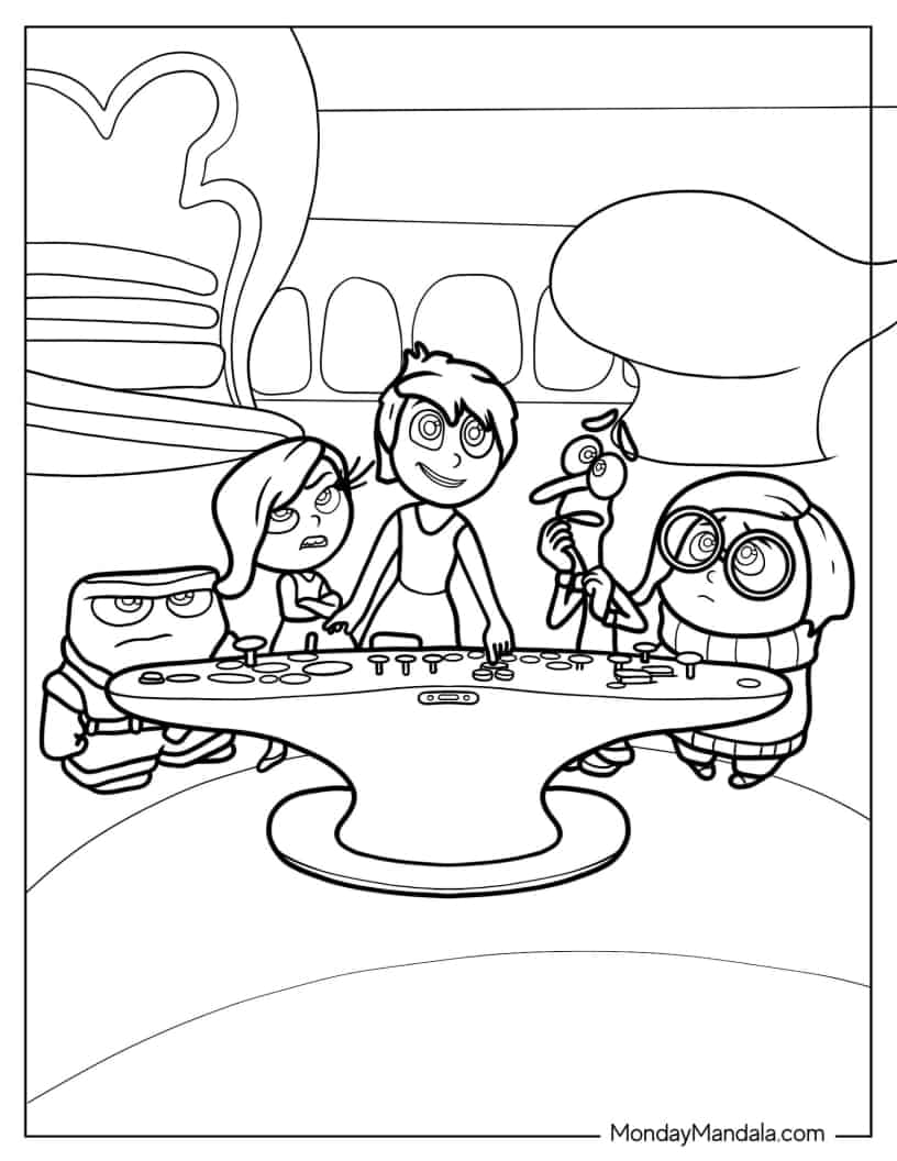 Inside Out Characters At The Control Panel coloring page