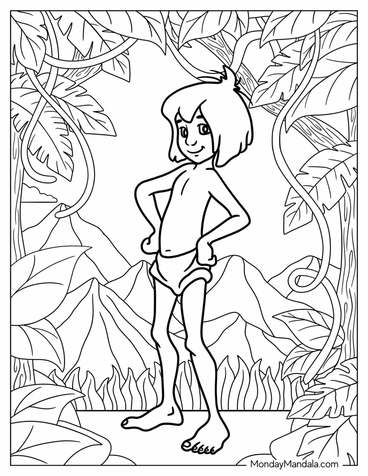 Easy Outline Of Mowgli From Jungle Book Coloring Page coloring page