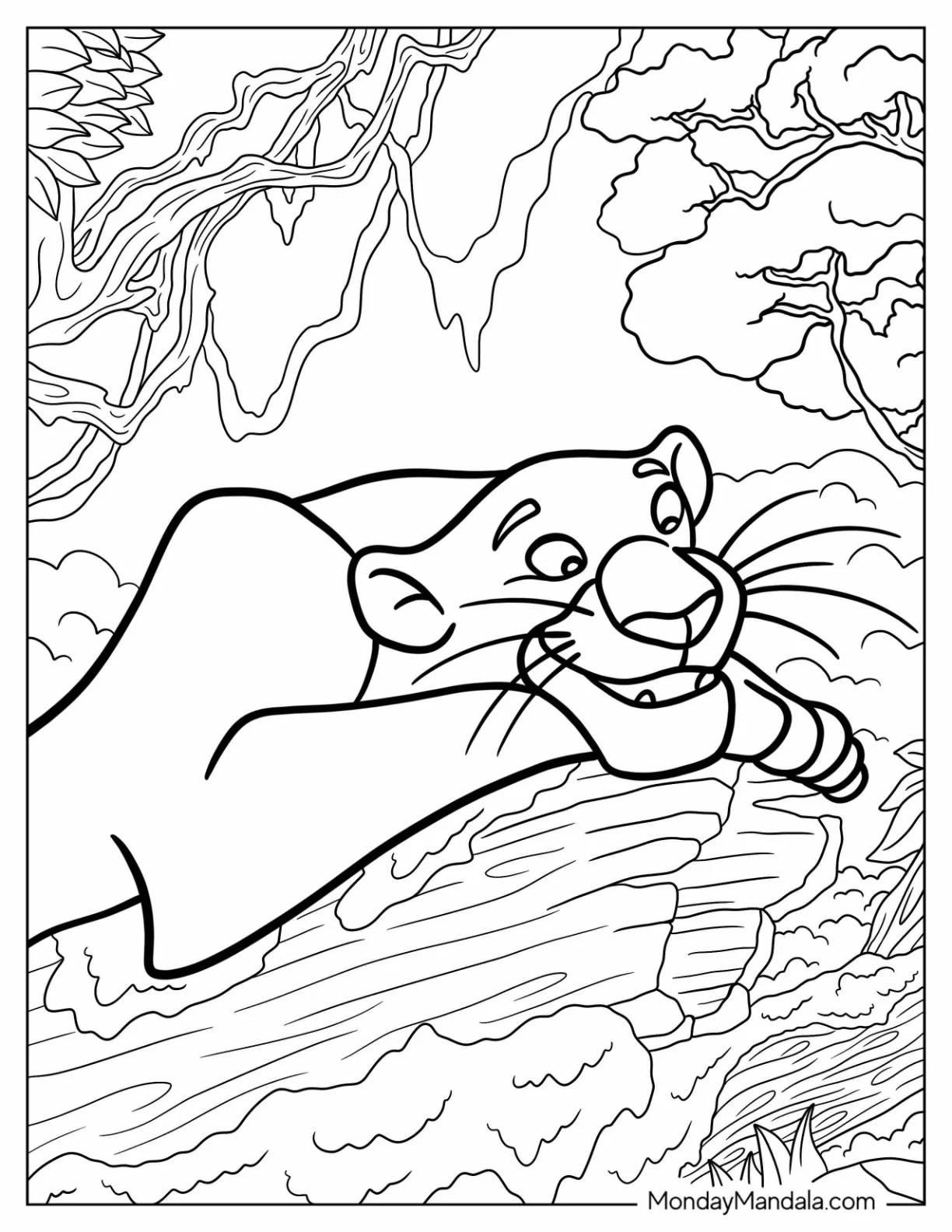 Jungle Book Coloring Page Of Bagheera Resting On Rock coloring page