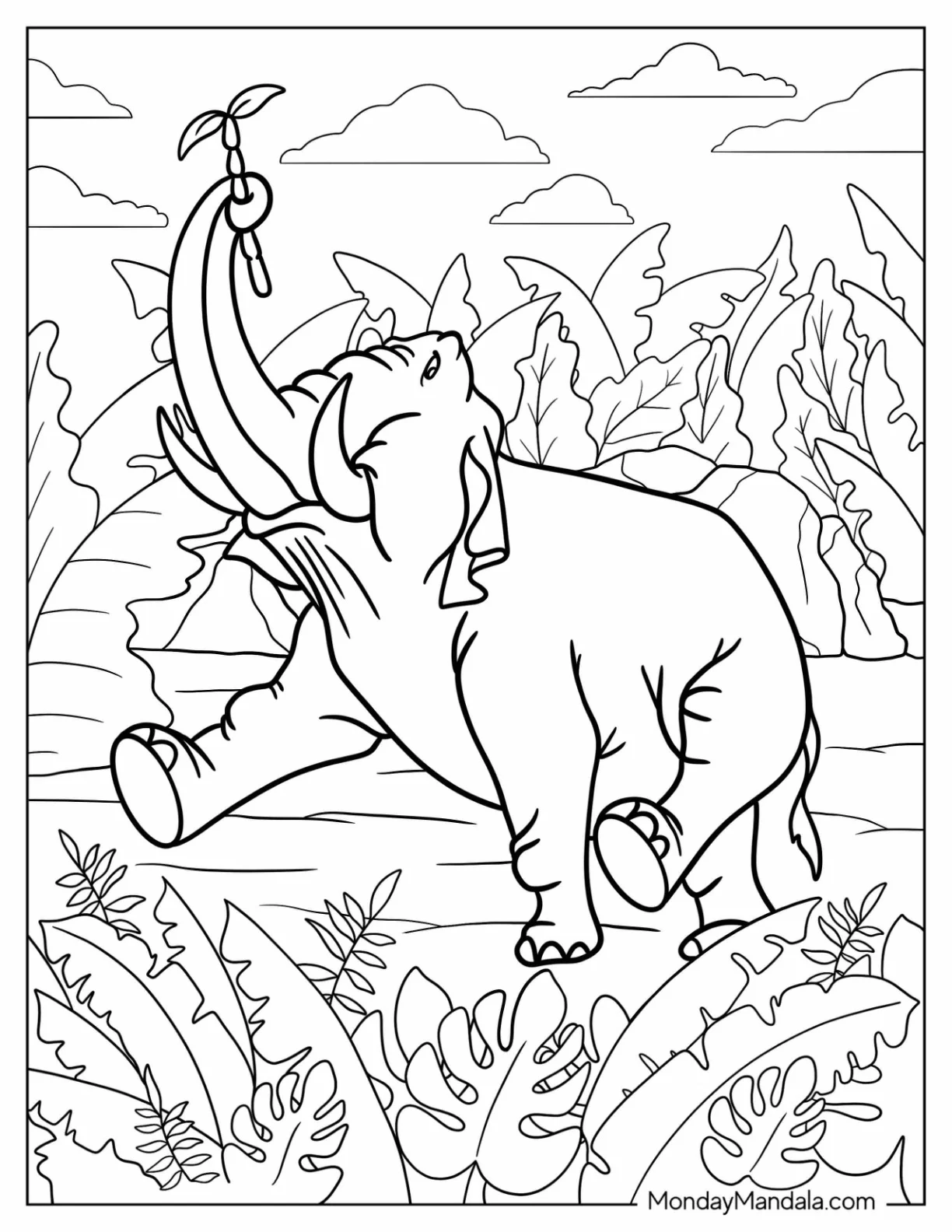 Jungle Book Coloring Page Of Hathi Holding Plant With His Trunk coloring page
