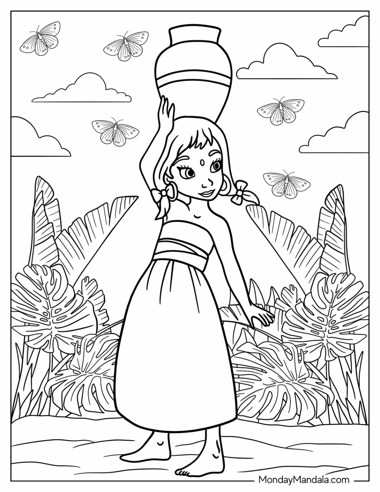 Jungle Book Coloring Page Of Shanti Carrying Clay Pot Over Her Head coloring page
