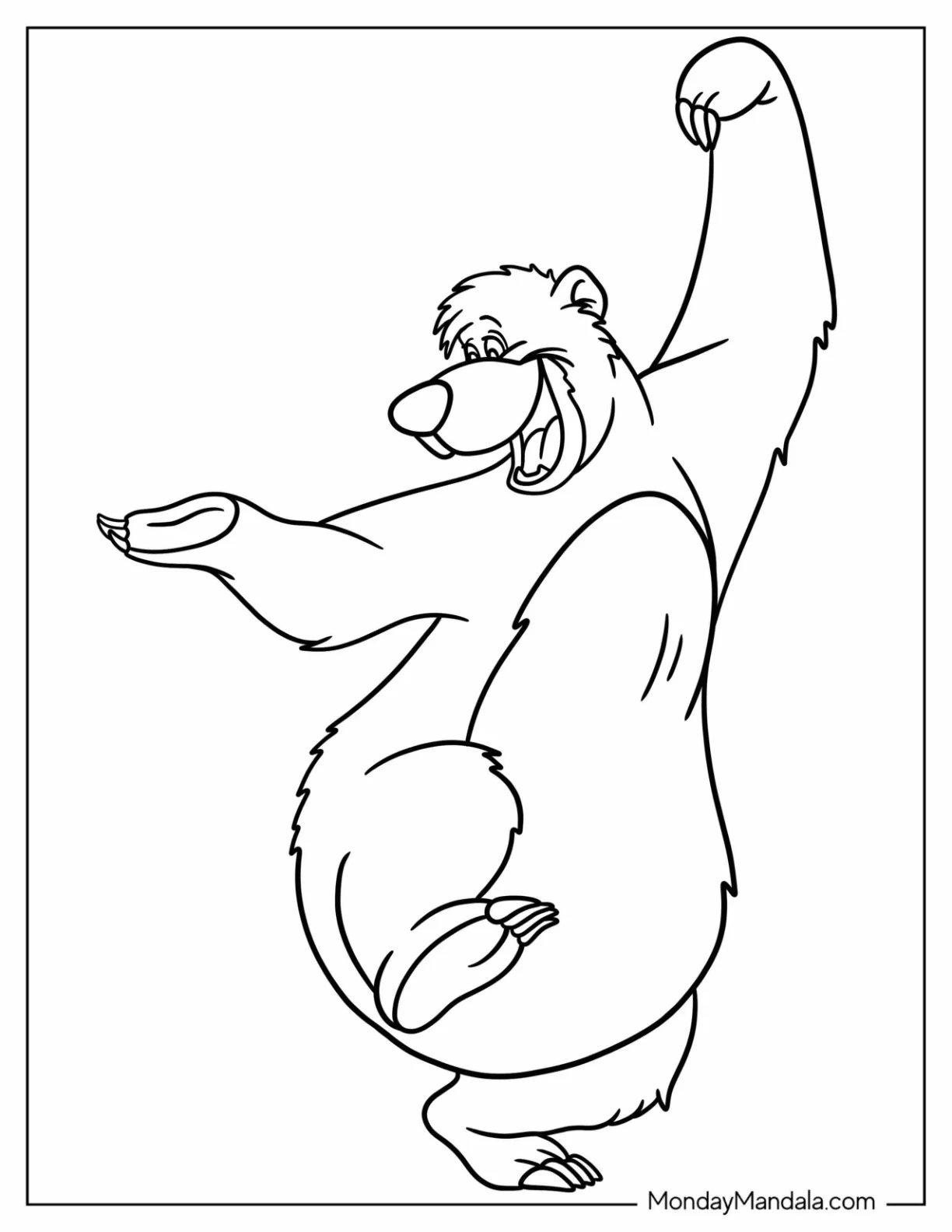 Jungle Book Coloring Page Of Simple Baloo In Kung Fu Pose For Kids coloring page
