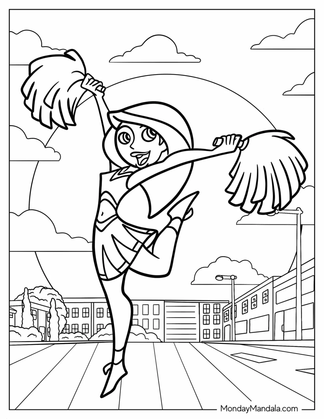 Cheerleader Kim Possible Coloring Page Holding Pom Poms coloring page