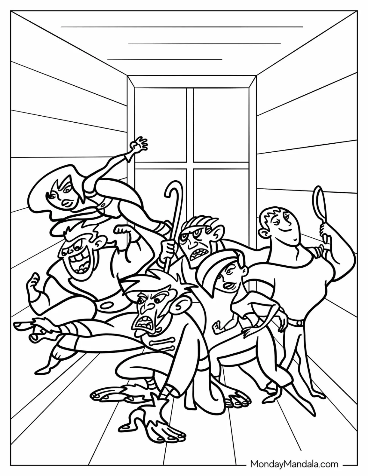 Kim Possible Coloring Page Dr. Drakken, Shego, Monkey Fist, Señor Senior Jr., And Other Villains coloring page