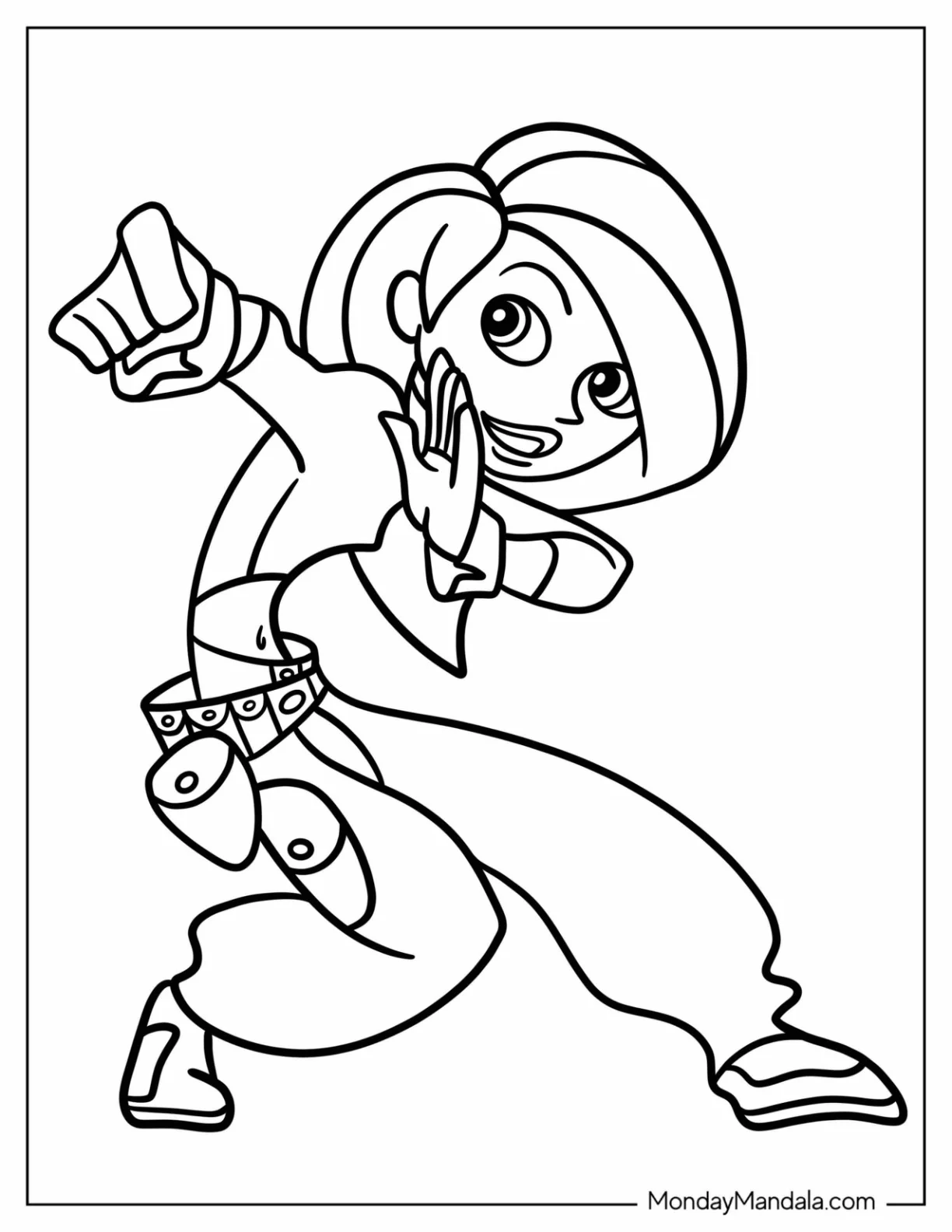 Kim Possible Coloring Page Punching The Air For Kids coloring page