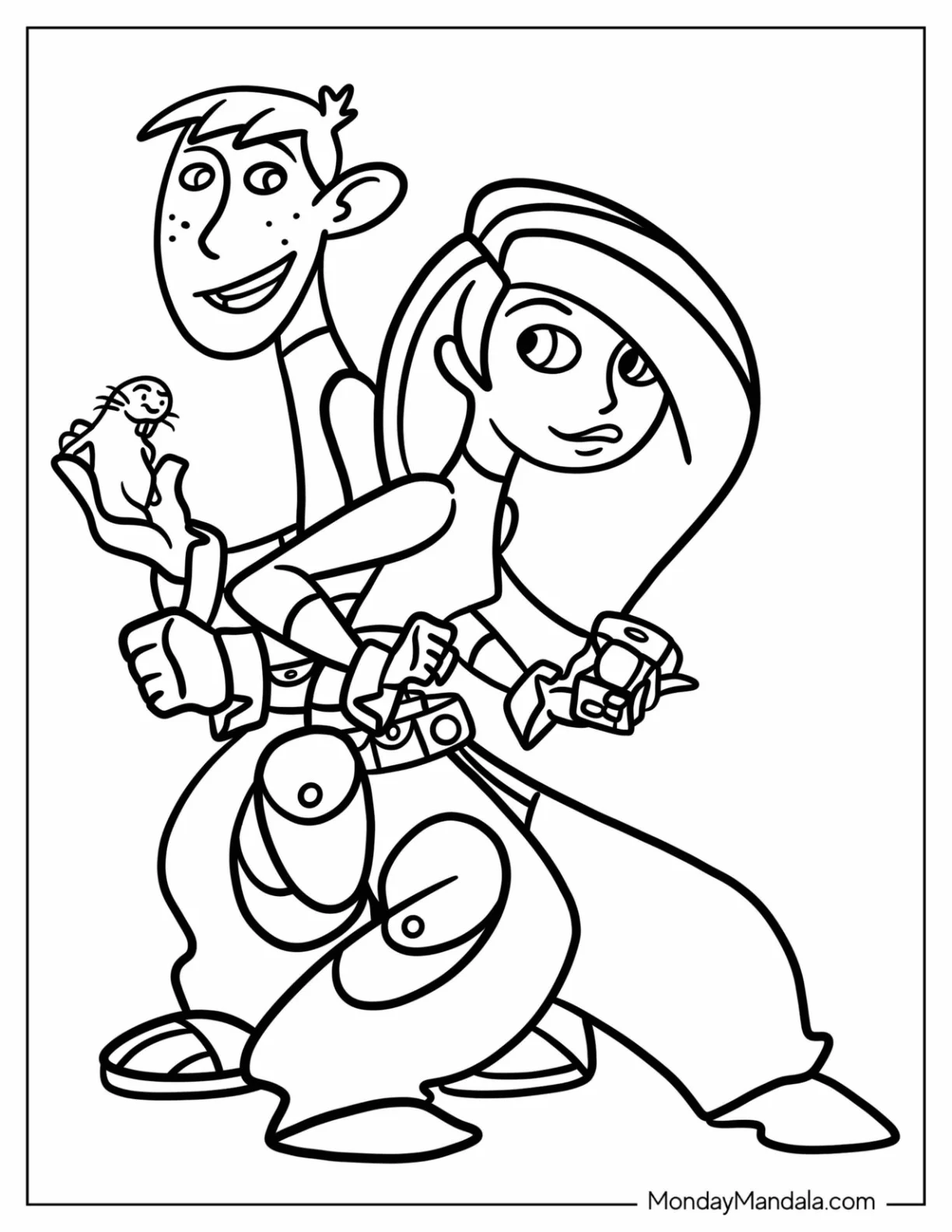 Kim Possible Coloring Page Ron Stoppable And Rufus On A Mission coloring page