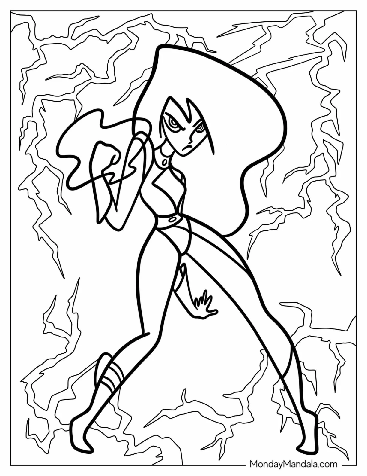 Kim Possible Coloring Page Shego In Fighting Pose For Kids coloring page