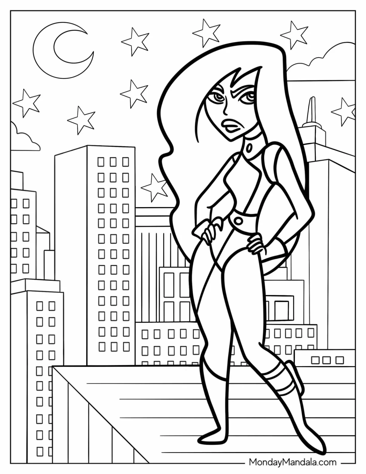 Kim Possible Coloring Page Shego On The Rooftop At Night coloring page