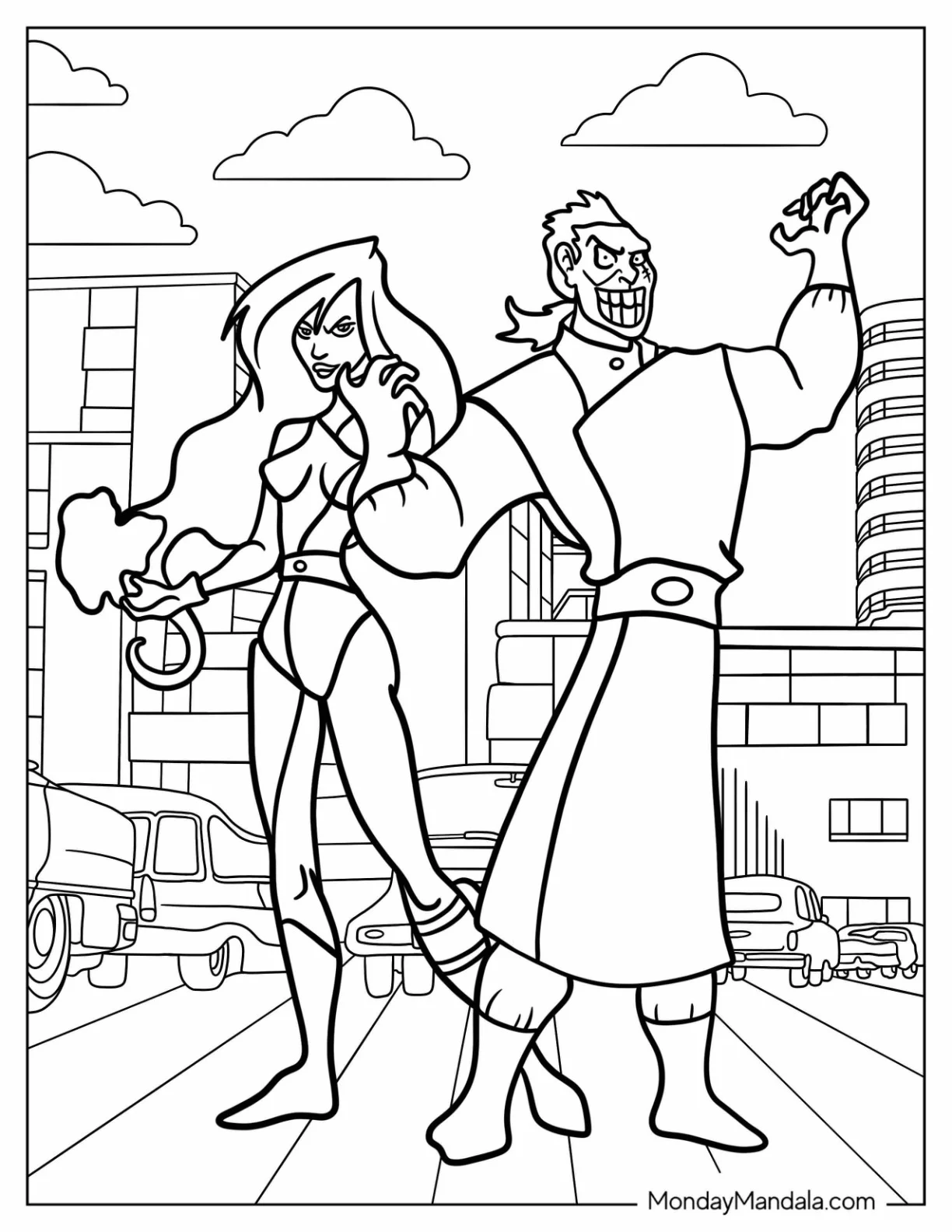 Kim Possible Coloring Page Shego With Dr. Drakken In The City coloring page