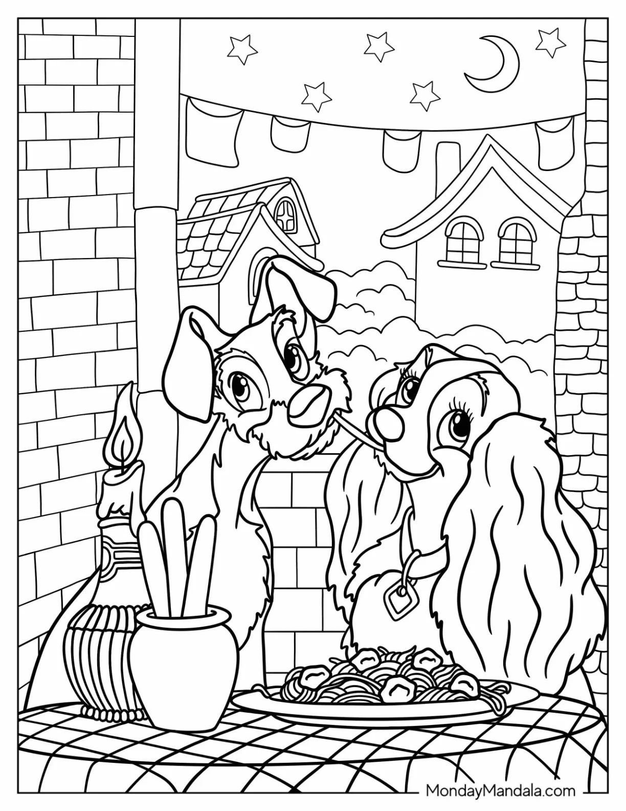 Iconic Lady And The Tramp Coloring Page Spaghetti Kiss coloring page