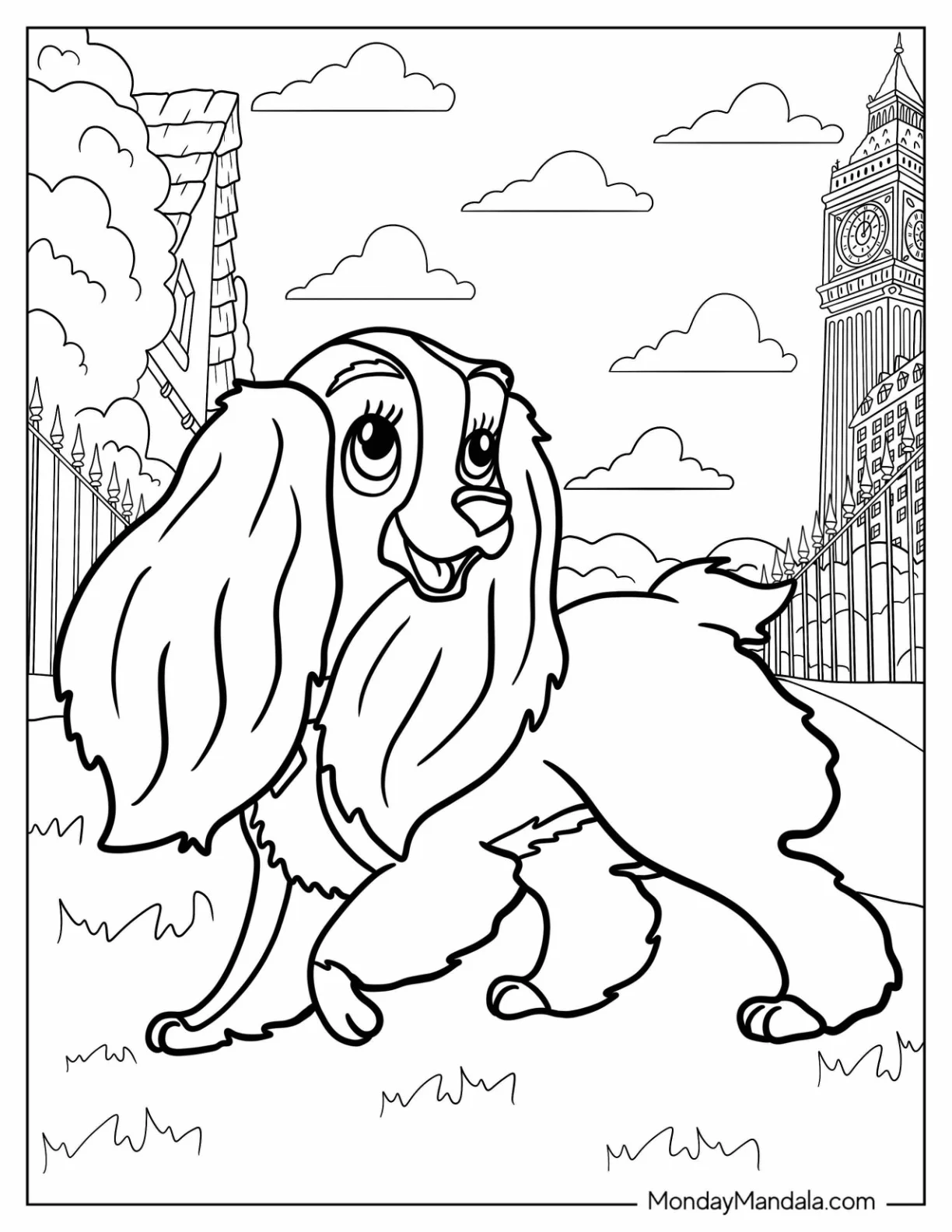 Lady And The Tramp Coloring Page Of Easy Outline Of Lady In The Park coloring page