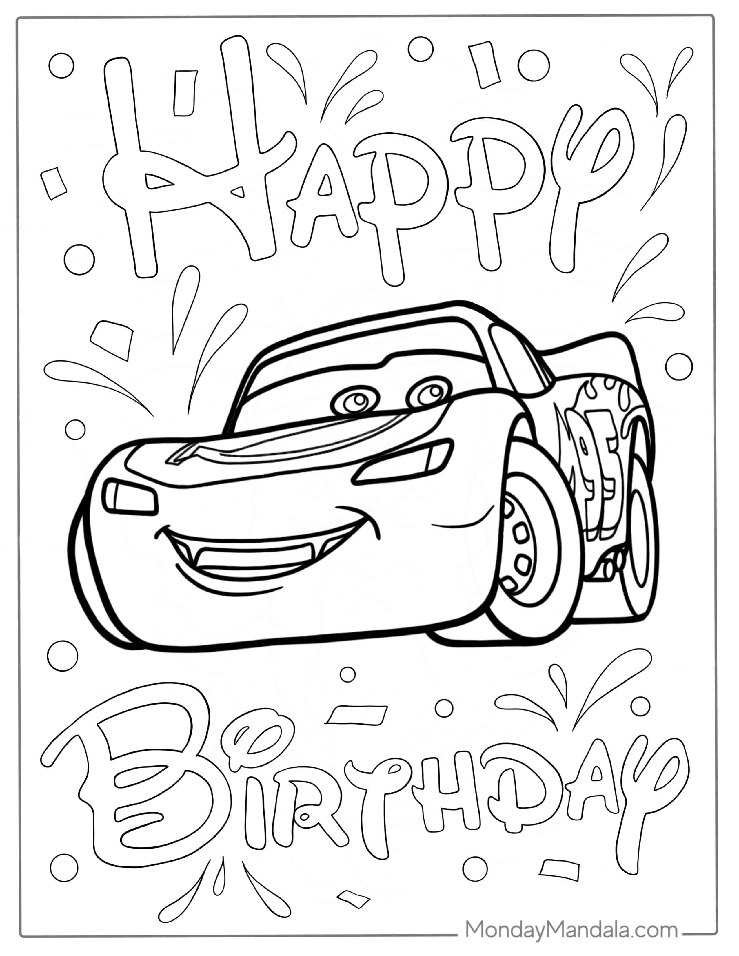 Happy Birthday Lightning McQueen Coloring Page For Parties coloring page