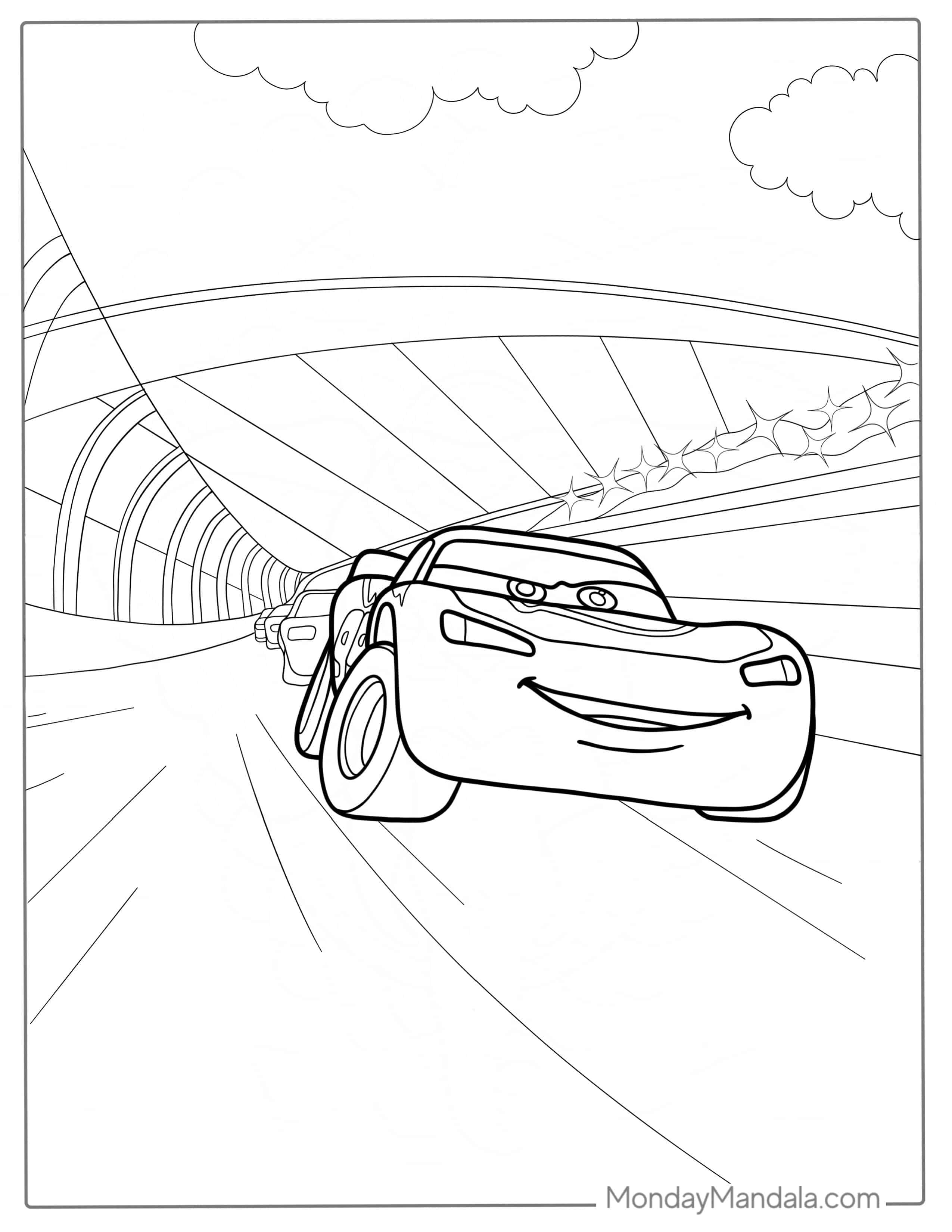 McQueen Racing At The Piston Cup Coloring Sheet coloring page
