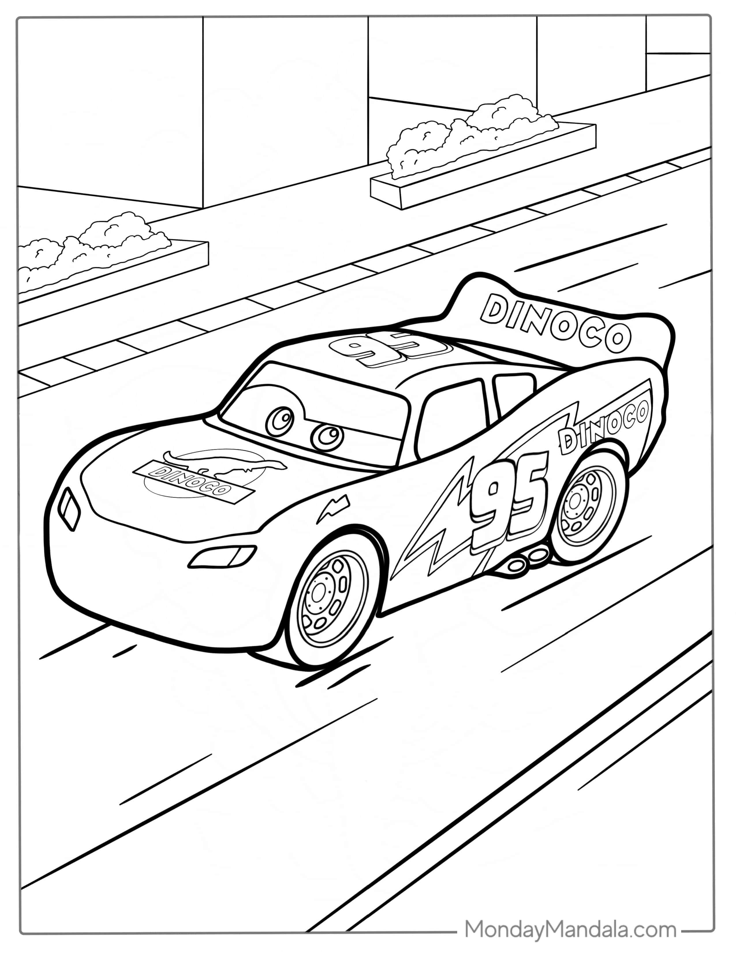McQueen With Dinoco Sponsor Coloring Page coloring page — printable line art