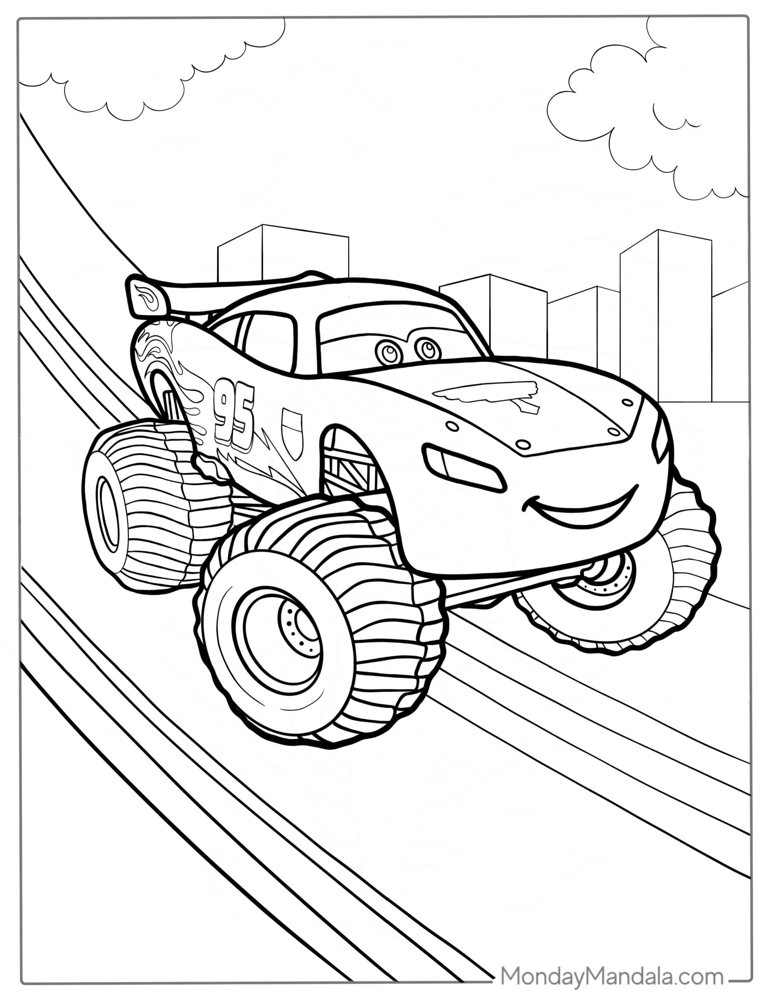 Monster Truck Lightning McQueen Coloring Page coloring page