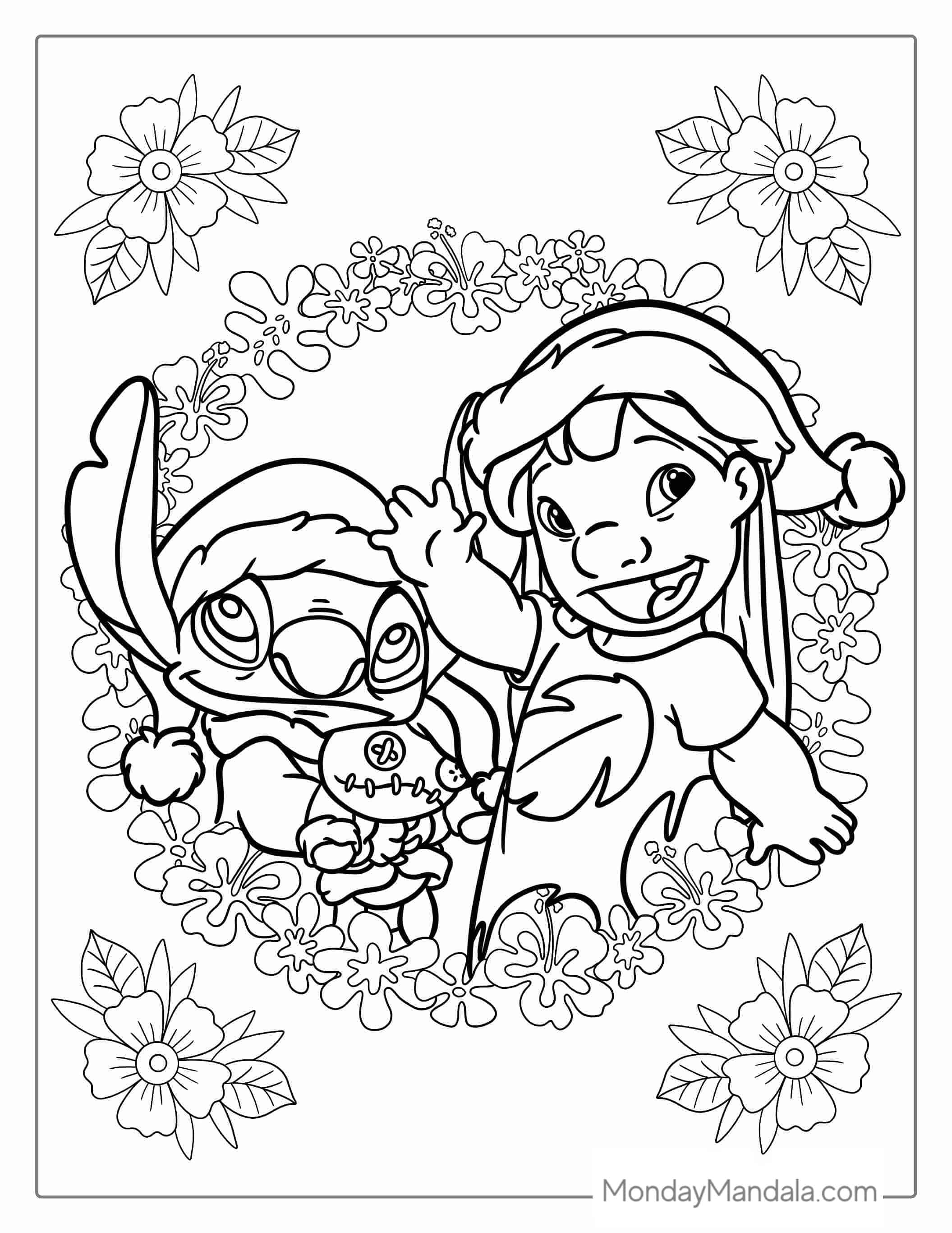 Christmas Themed Lilo And Stitch Coloring Page coloring page — printable line art