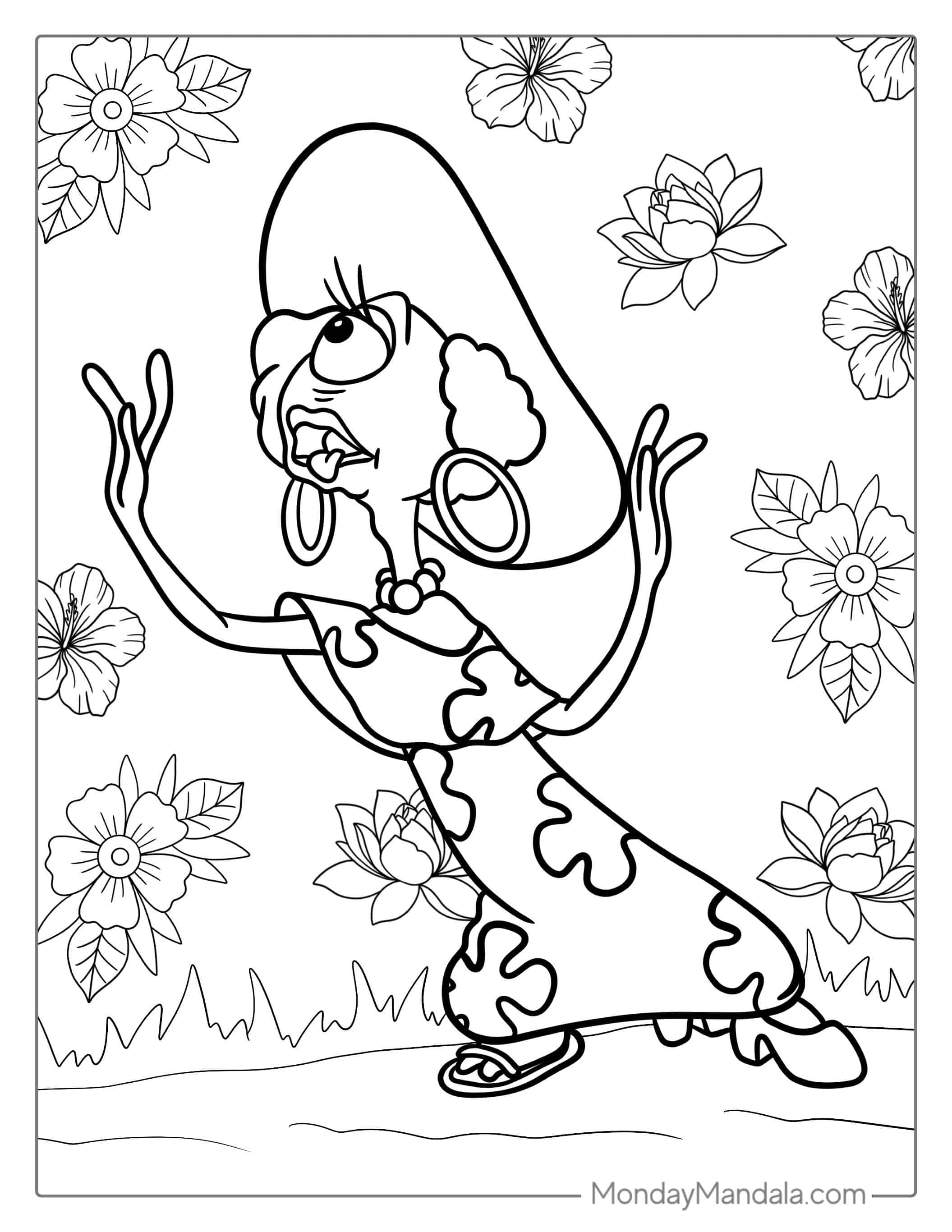 Coloring Page Of Pleakley In Drag Wearing a Wig coloring page — printable line art