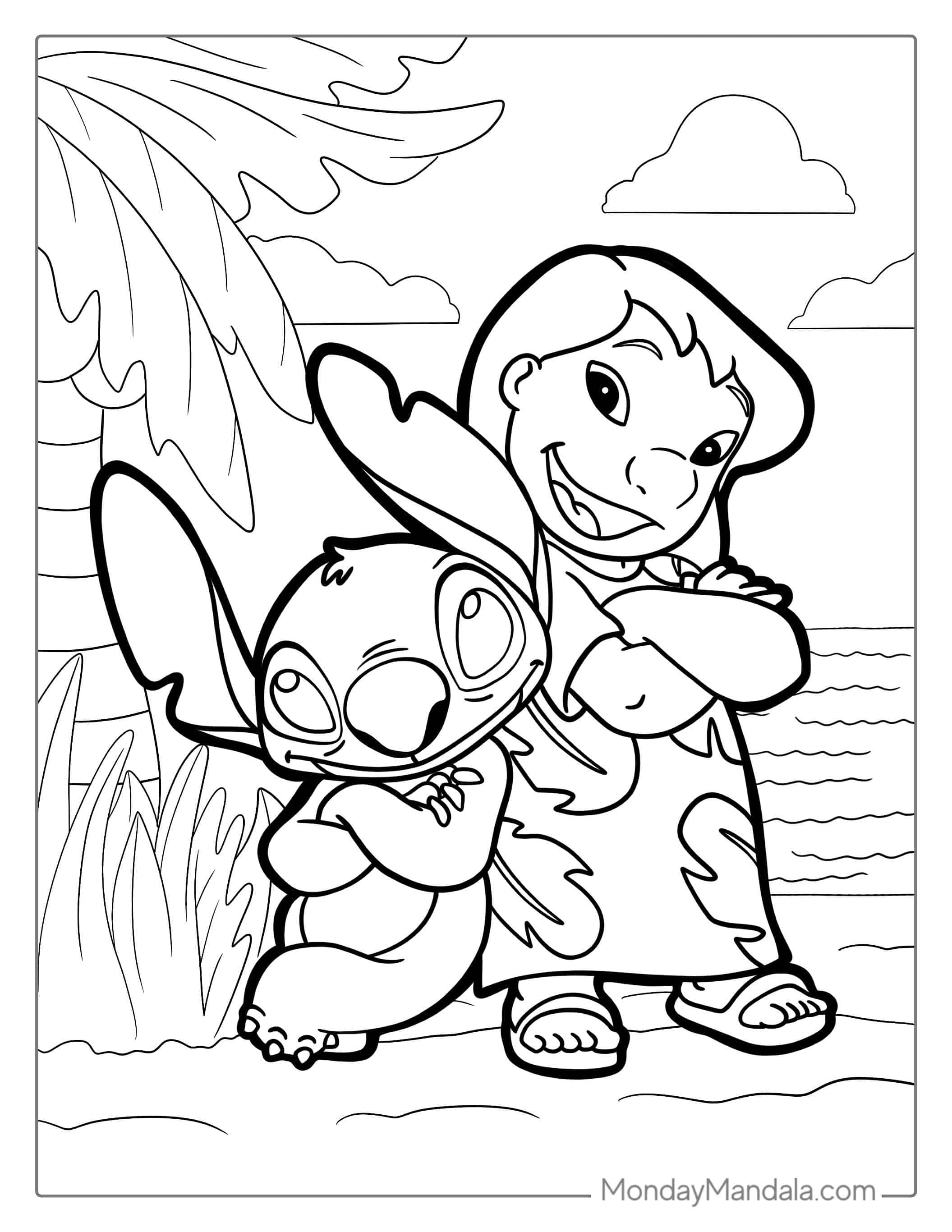 Easy Coloring Page Of Lilo and Stitch For Kids coloring page