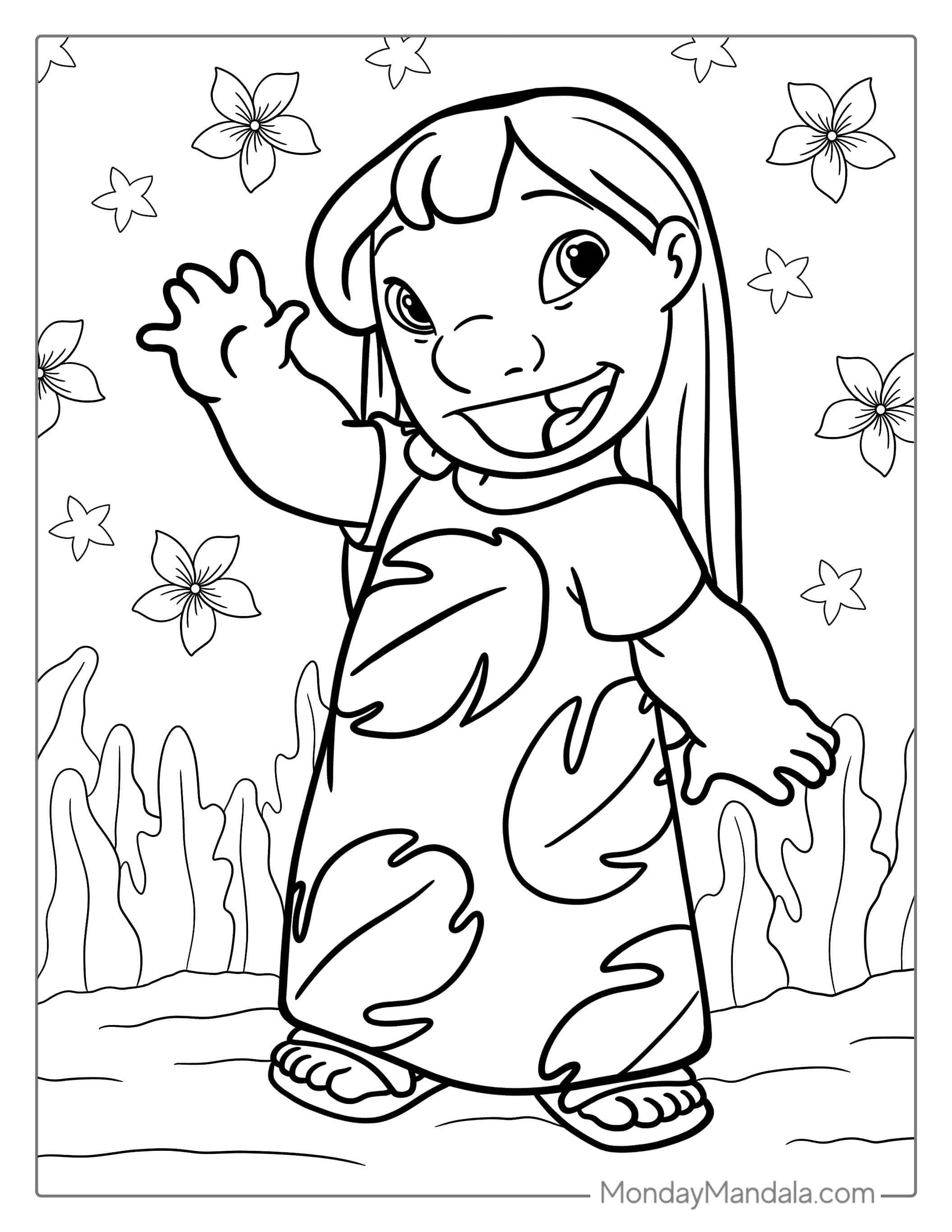 Easy Outline Of Lilo Wearing Red Dress To Color coloring page