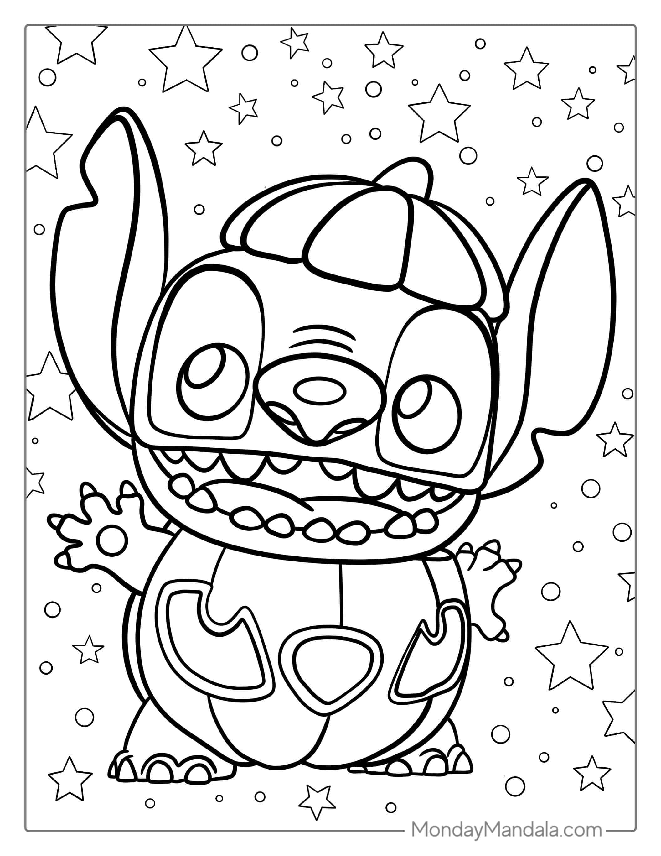 Kawaii Halloween Themed Stitch With Pumpkin To Color coloring page — printable line art