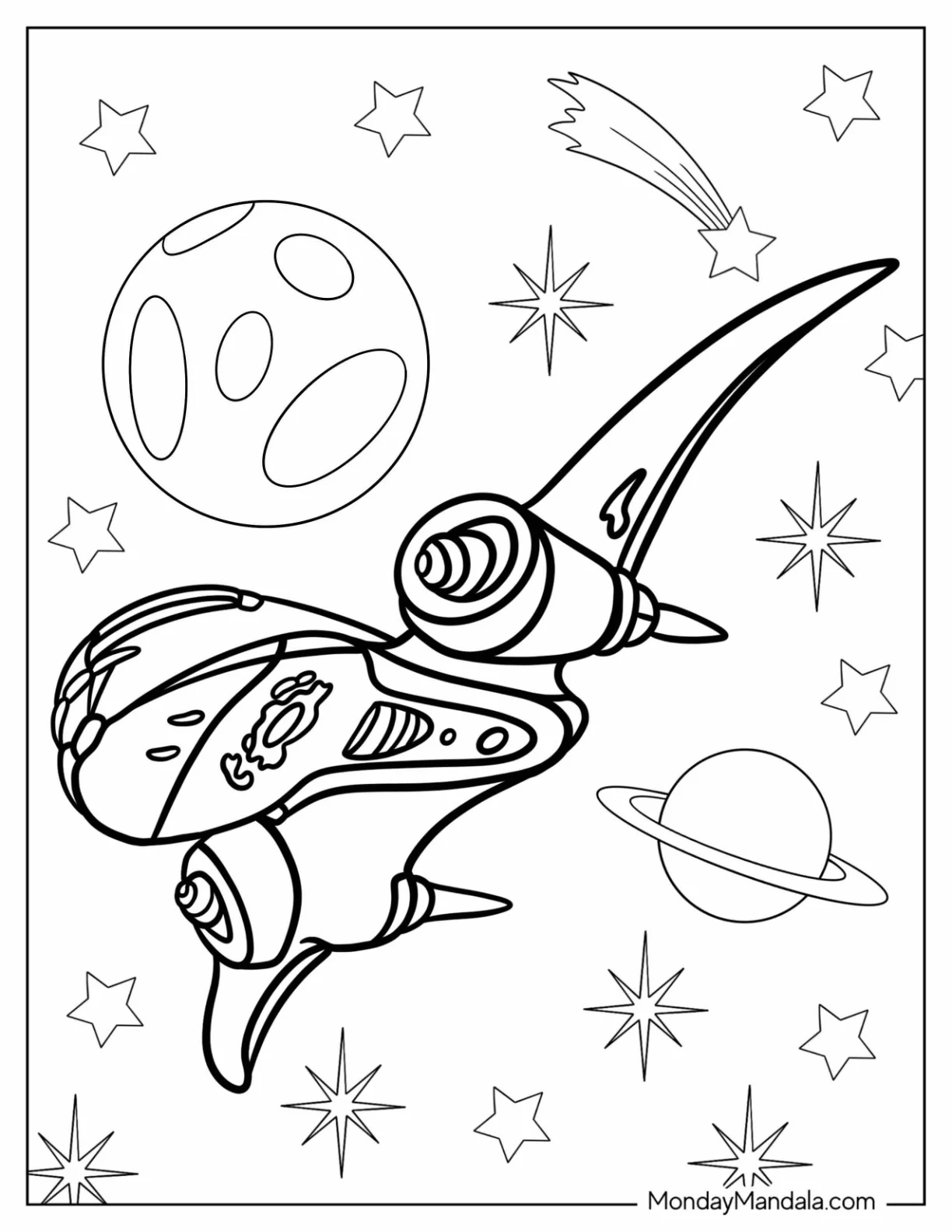 Lilo & Stitch Coloring Page Of Alien Spaceship In Outer Space coloring page — printable line art