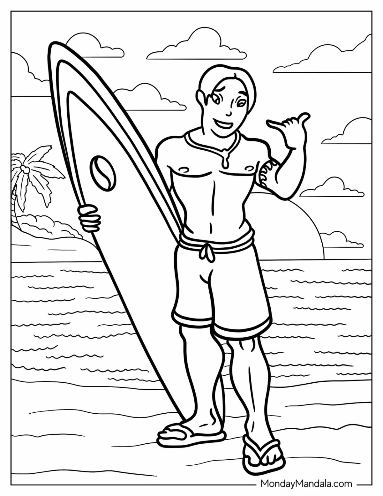 Lilo & Stitch Coloring Page Of David At The Beach With His Surfboard coloring page