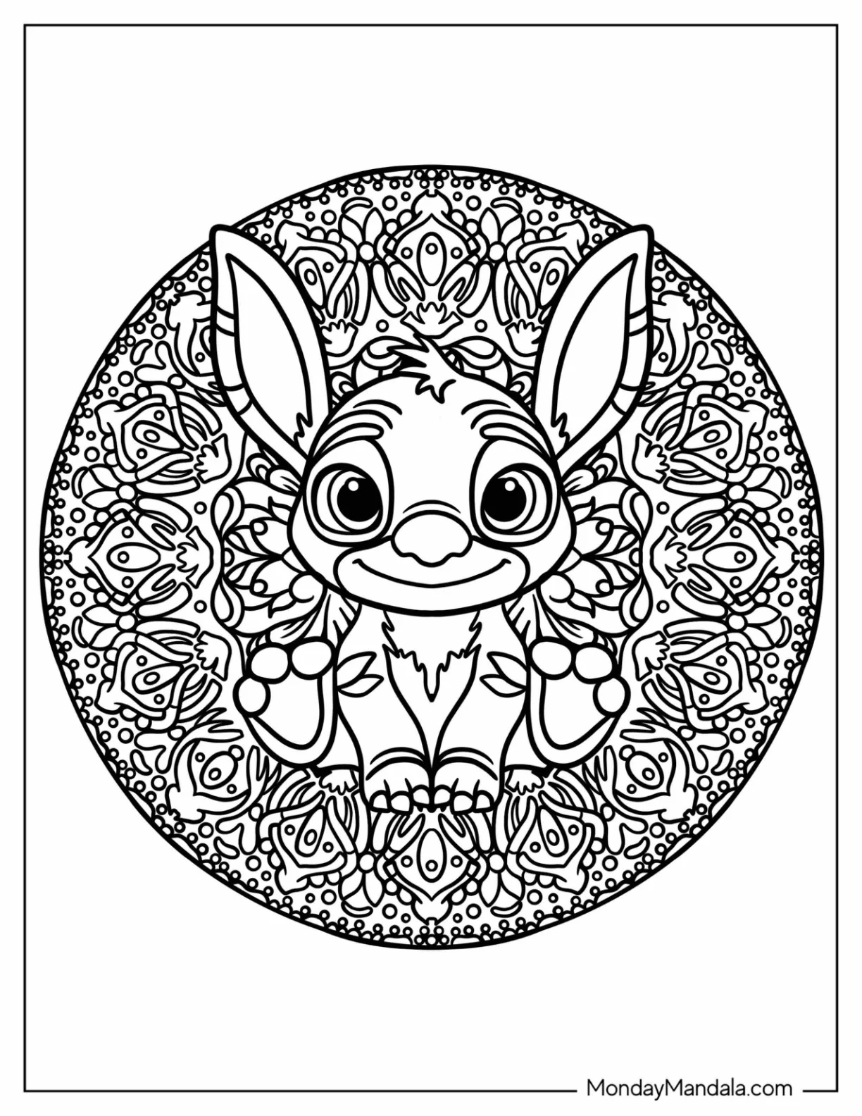 Lilo & Stitch Coloring Page Of Intricate Stitch Mandala coloring page — printable line art