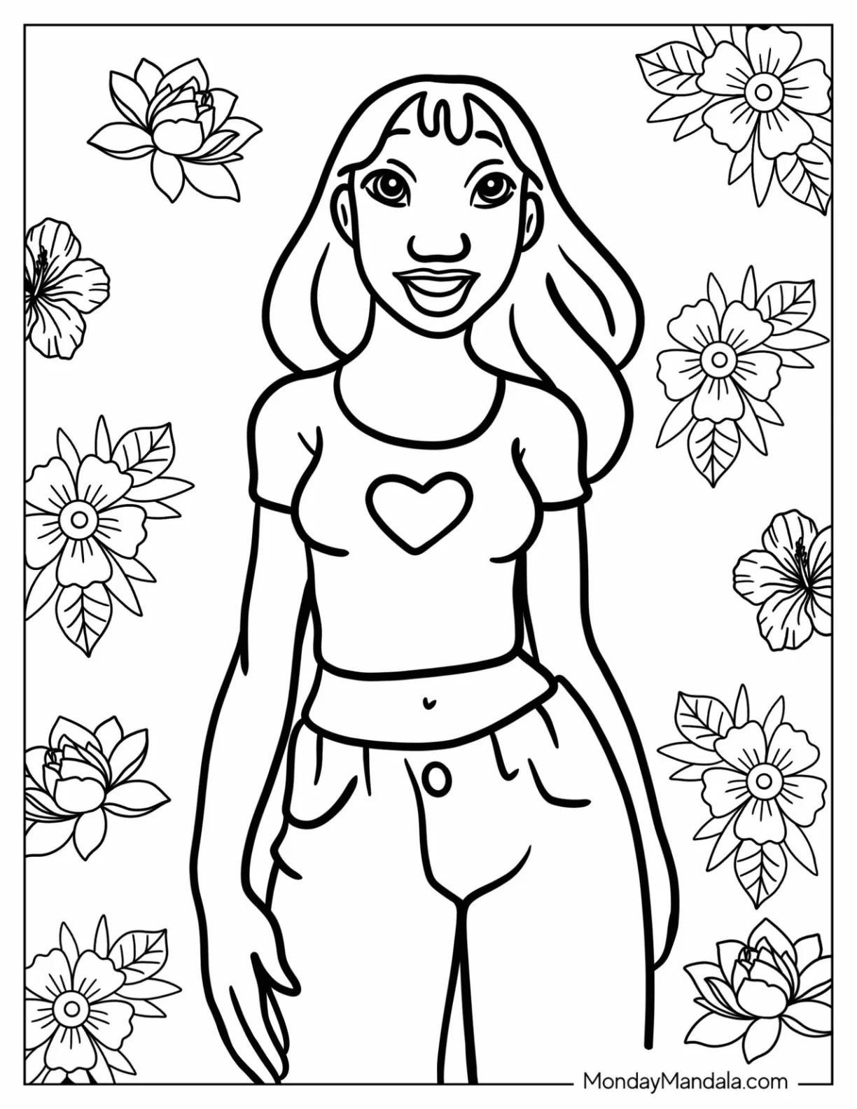 Lilo & Stitch Coloring Page Of Simple Nani Pelekai For Kids coloring page — printable line art
