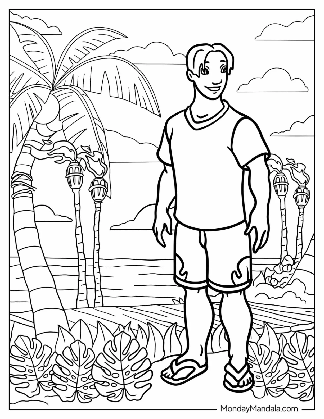 Lilo And Stitch David Kawena Standing By The Sea coloring page — printable line art