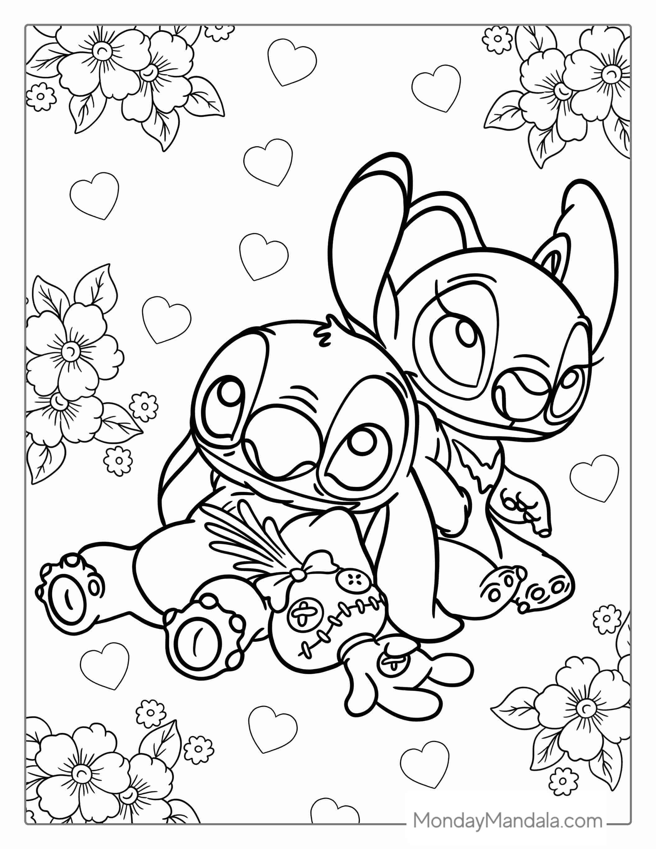Scrump, Stitch, And Angel Coloring Page coloring page — printable line art