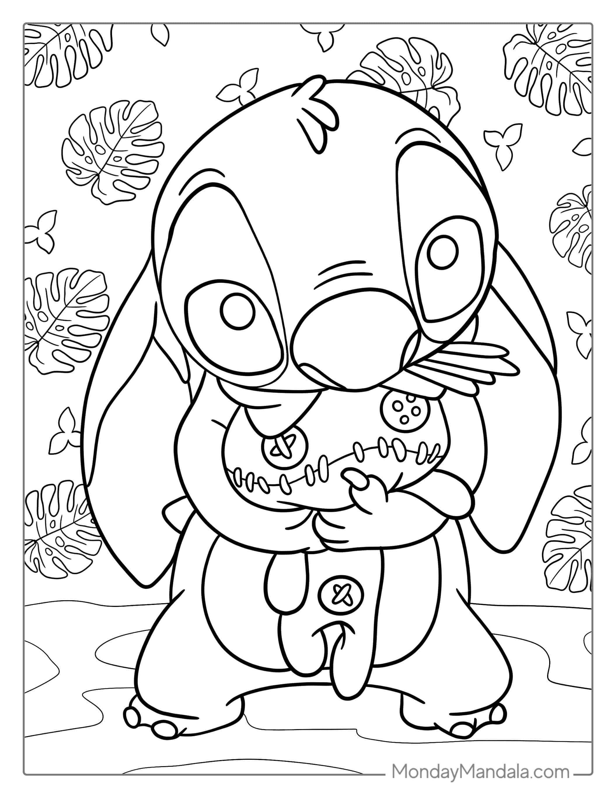 Stitch Cuddling Scrump Doll Coloring Page coloring page
