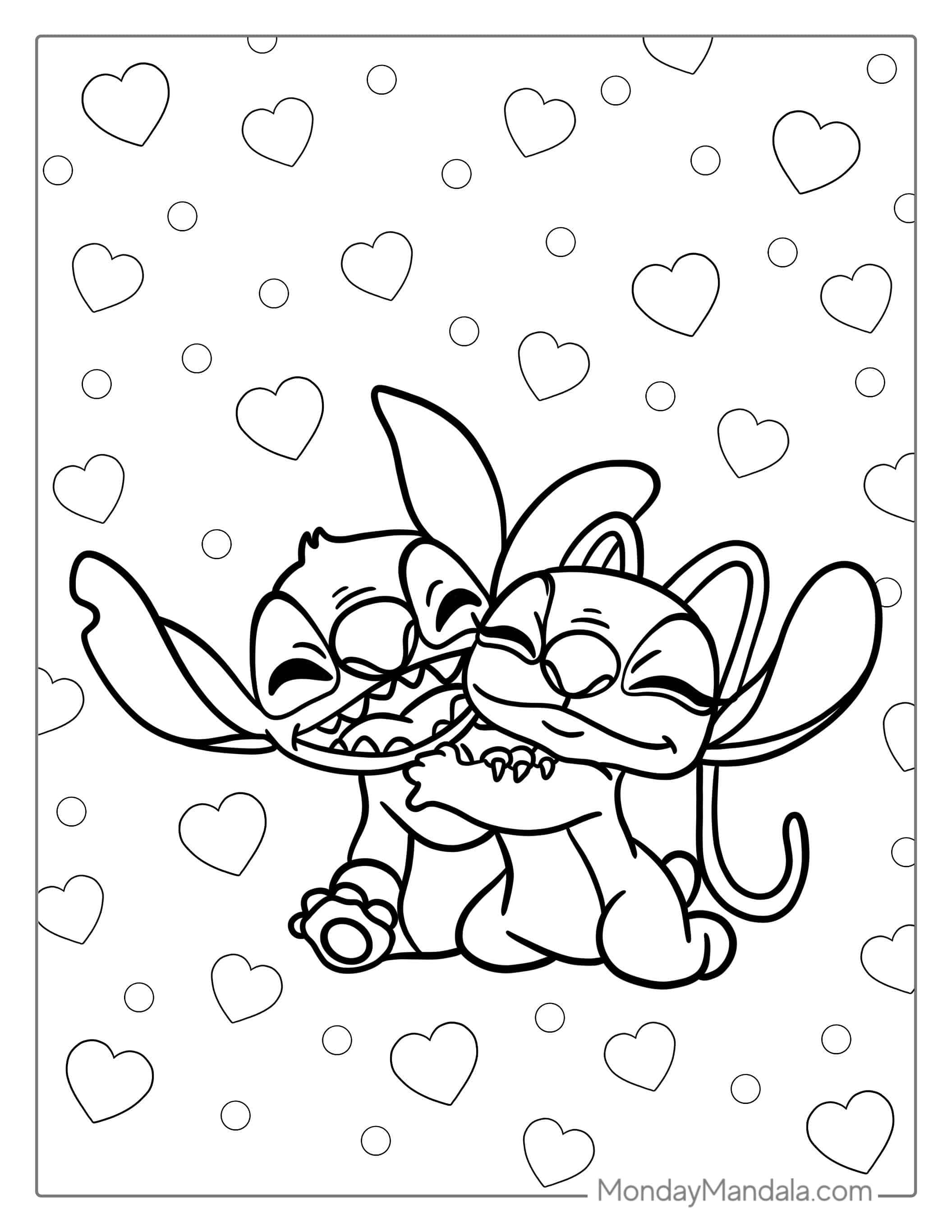 Stitch Hugging Angel (Experiment 624) Coloring Page coloring page