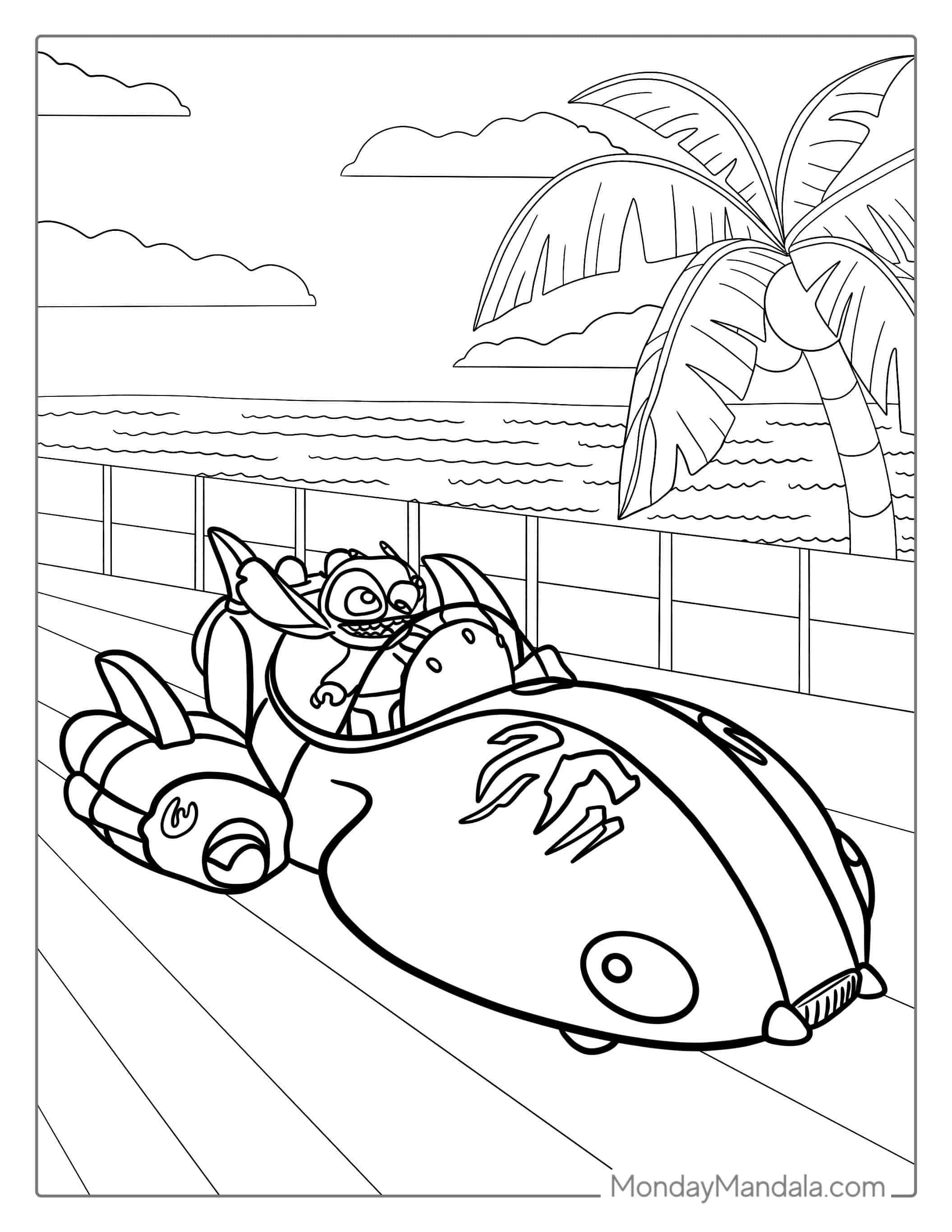 Stitch In Alien Space Ship To Color coloring page