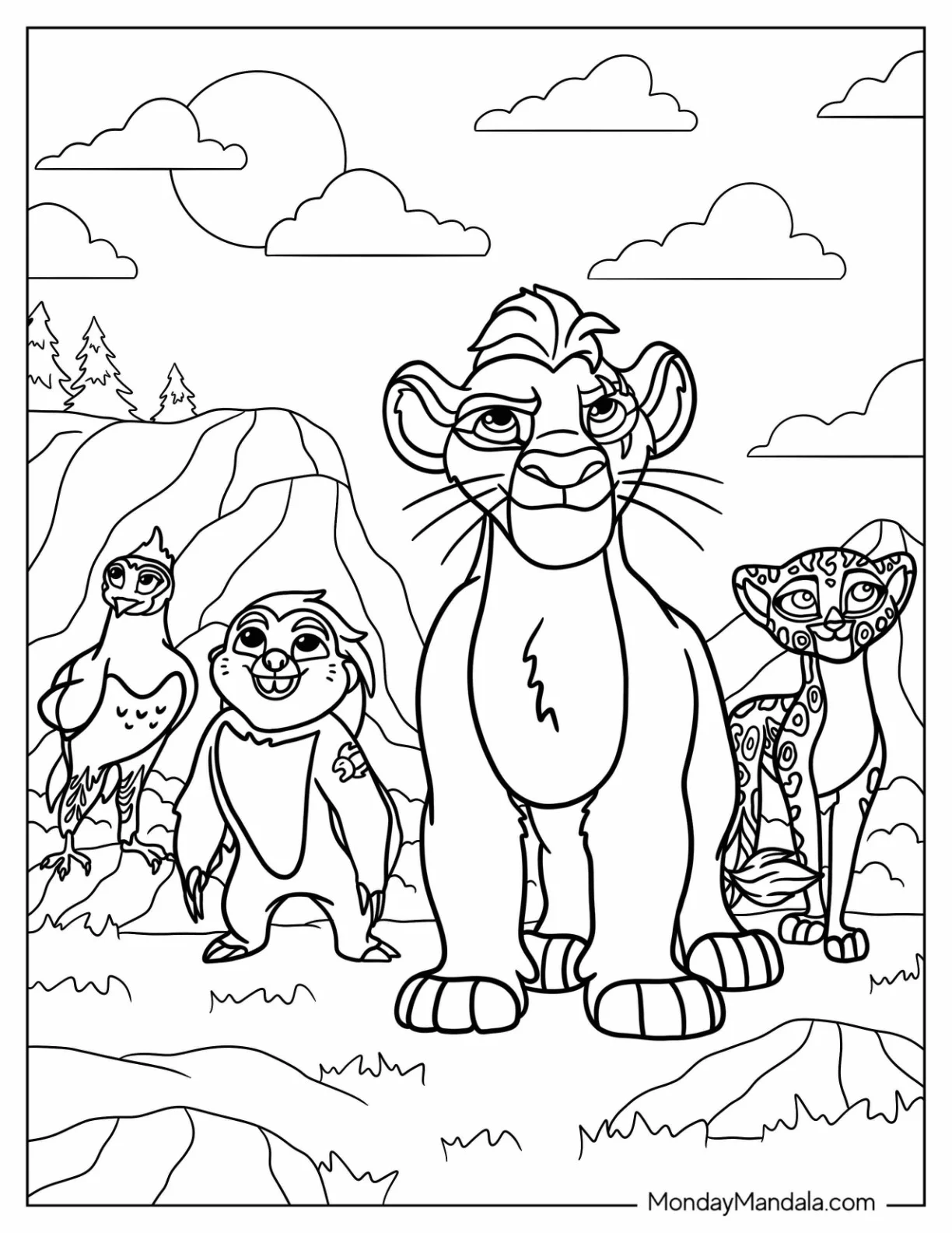 Lion Guard Kion, Ono, Fuli, And Bunga Coloring Page For Kids coloring page